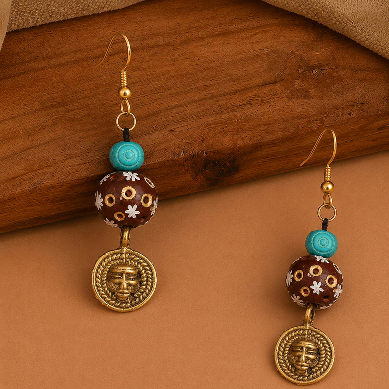 Brass Blossom Strokes Ethnic Earrings