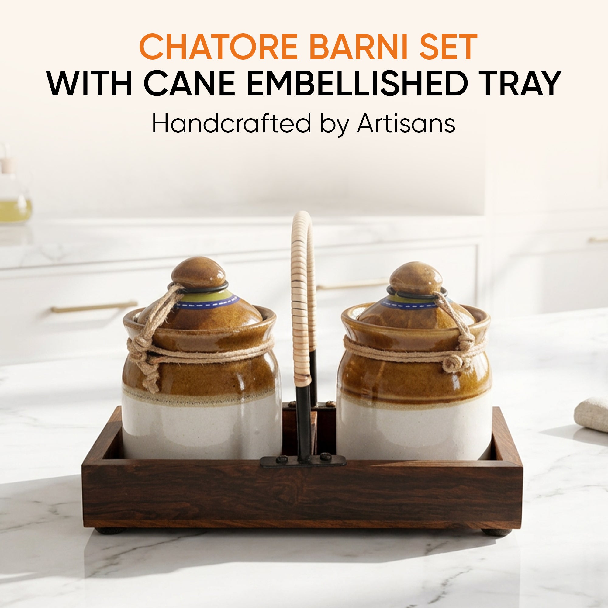 Chatore Barni Set with Cane embellished Tray