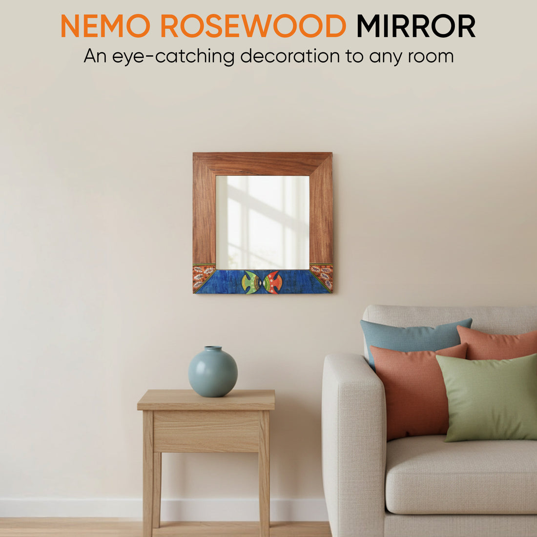 Nemo Rosewood Mirror with Fish Motifs (21x17")