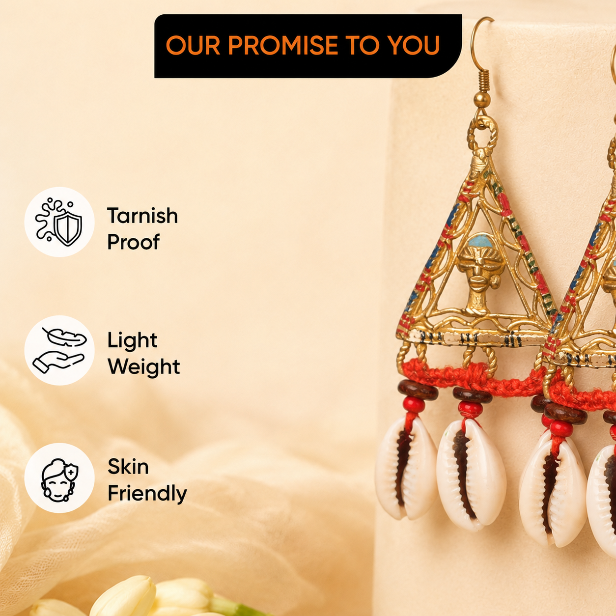 Geometric Elegance: Triangular Brass Conch Earrings