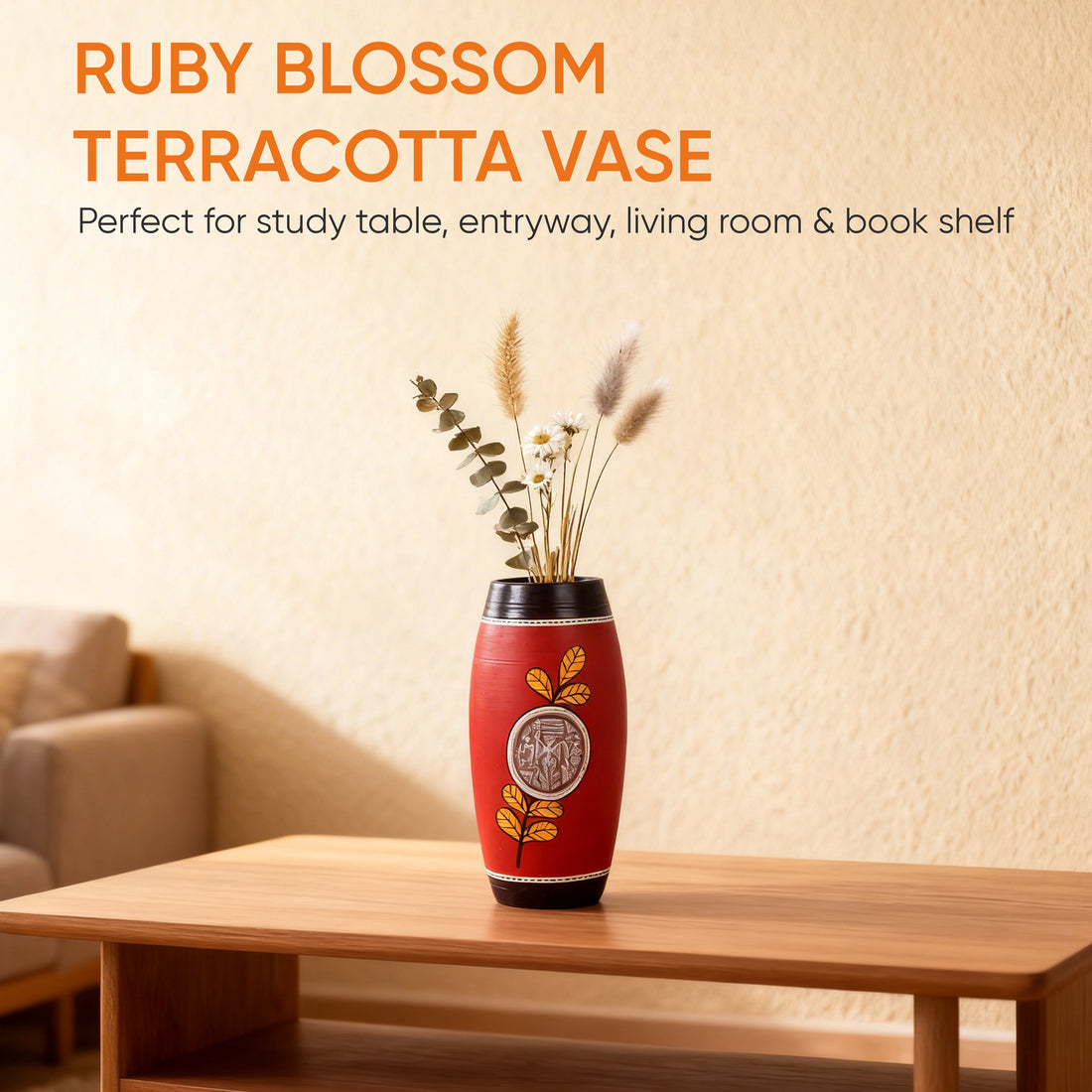 Ruby Blossom Terracotta Barrel Vase (4.5x4.5x9.5)