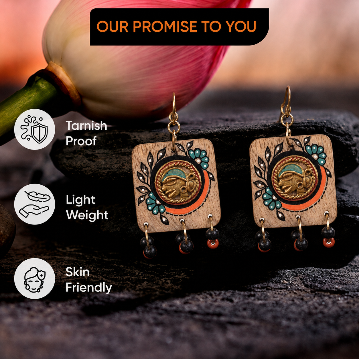 Butterfly-VIII' Handcrafted Tribal Wooden Earrings