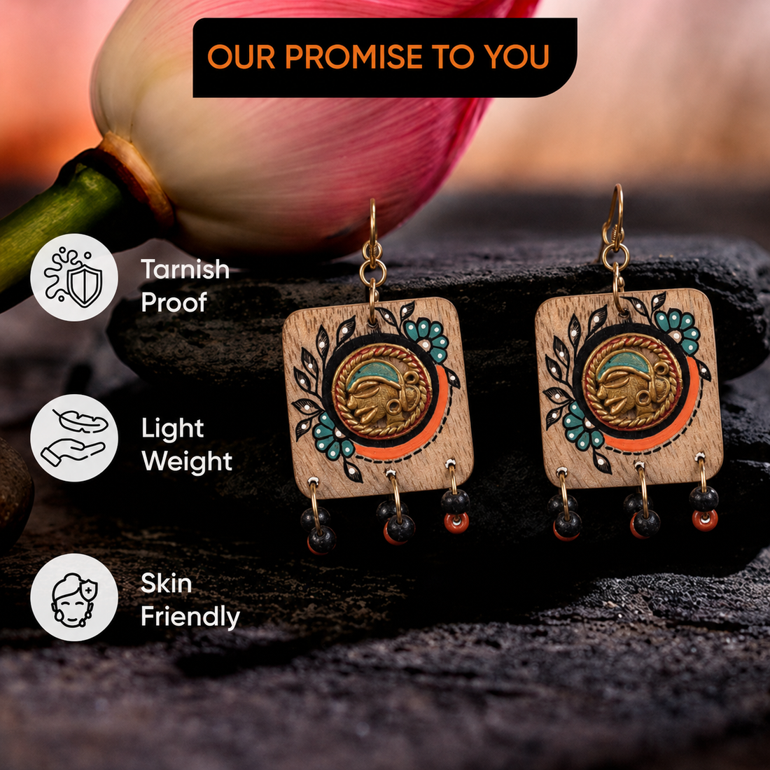 Butterfly-VIII' Handcrafted Tribal Wooden Earrings