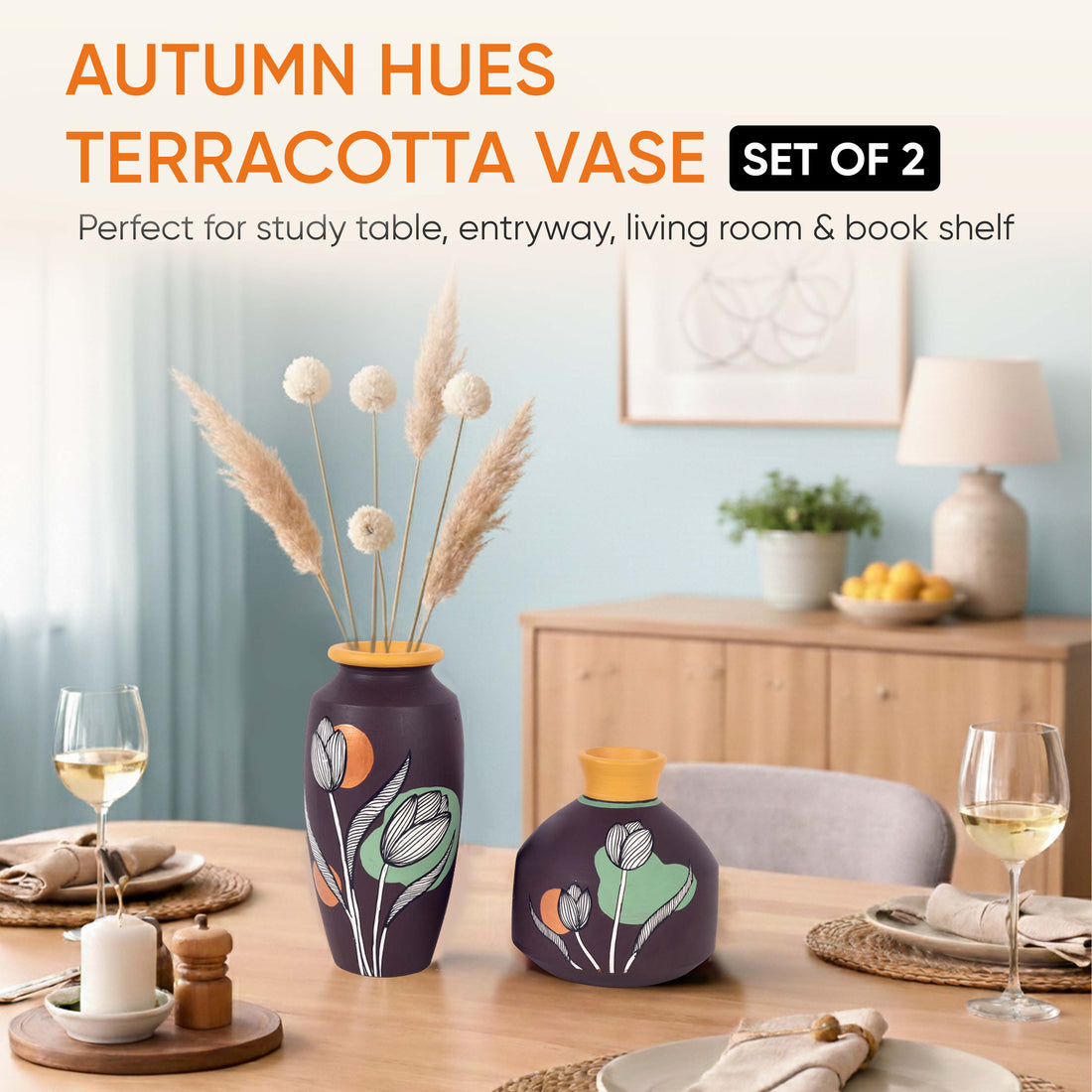 Autumn Hues Terracotta Vases S02 (Large - 5x5x5, Small - 3x3x6)