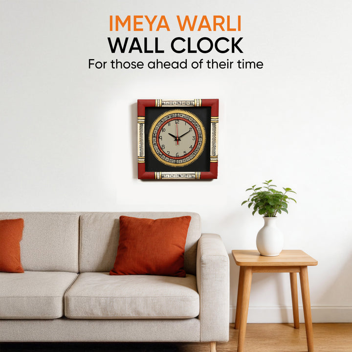 Wall Clock Handcrafted Warli Art White Dial with Glass Frame (10x10)