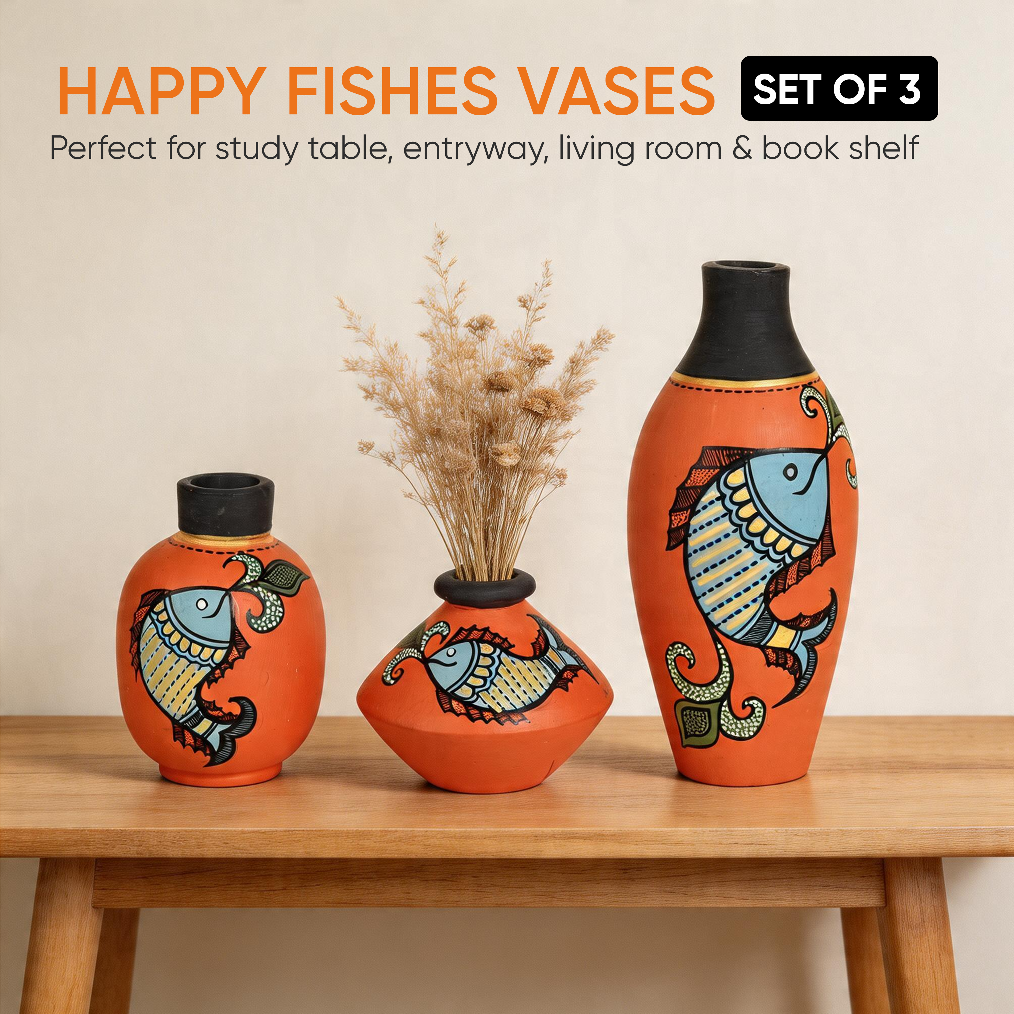 Happy Fishes Vases (So3) in Orange (2.5x5/2x3/2.5x2.5)