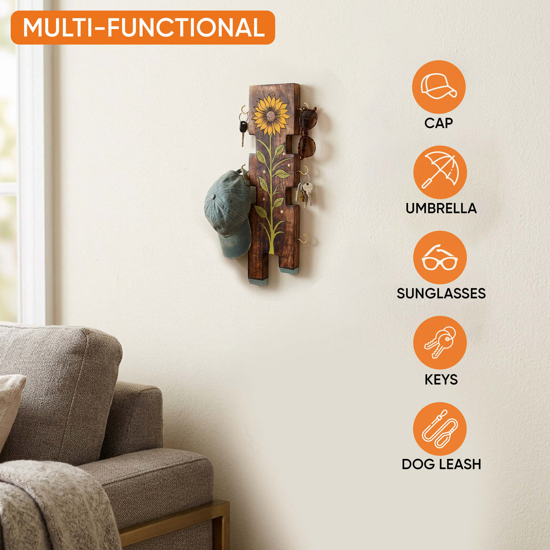 Sunflower wooden key hanger