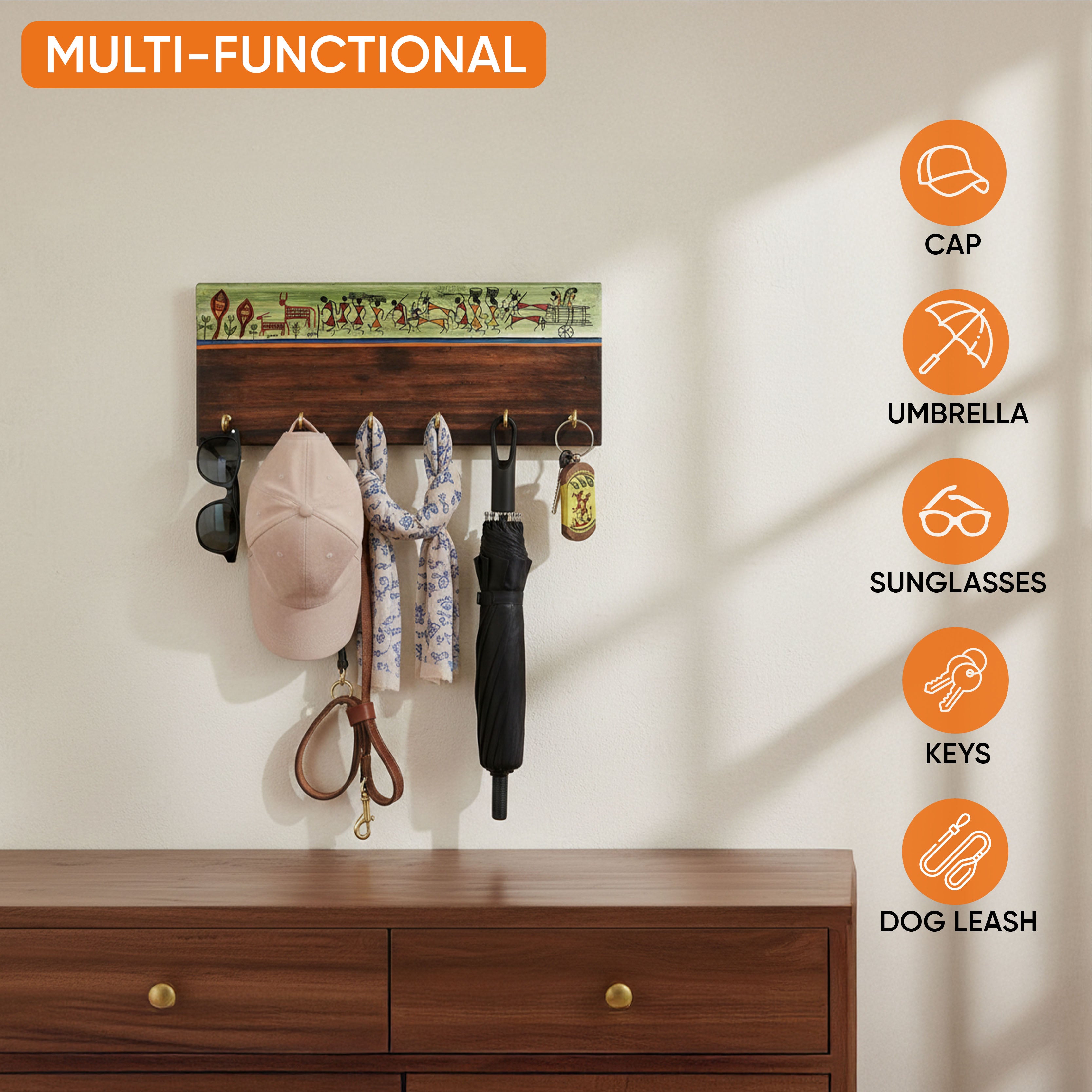 Safar Key Holder Handcrafted Warli 6 keys (12x2x5)