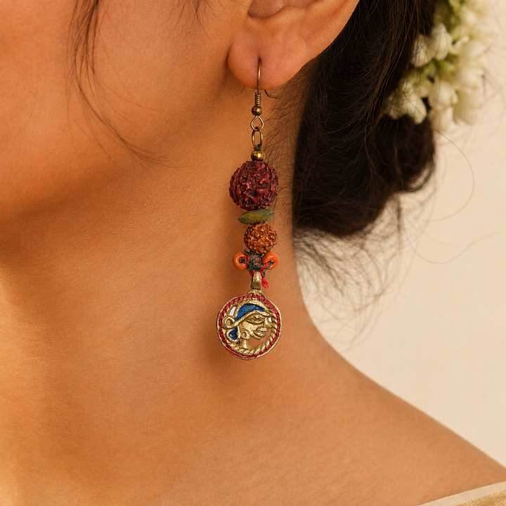 Divine Fusion: Handcrafted Wooden & Rudraksha Earrings