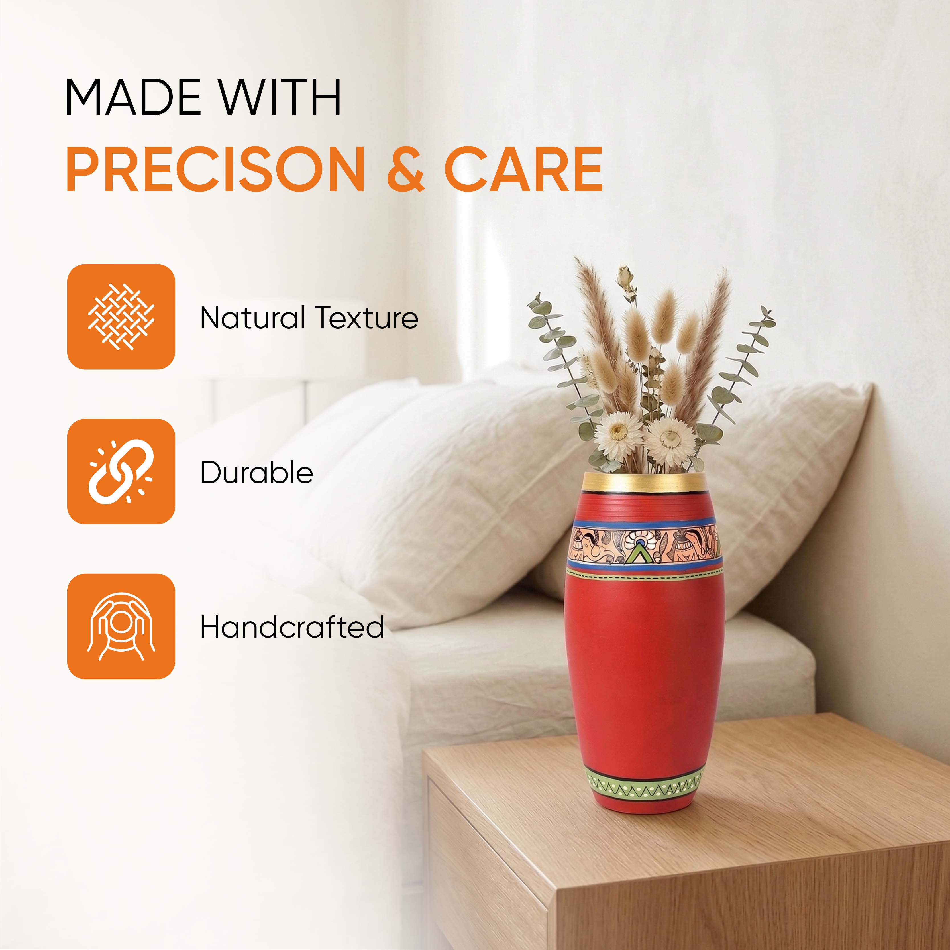 Vase Earthen Handcrafted Red Madhubani 9x4(HxD)