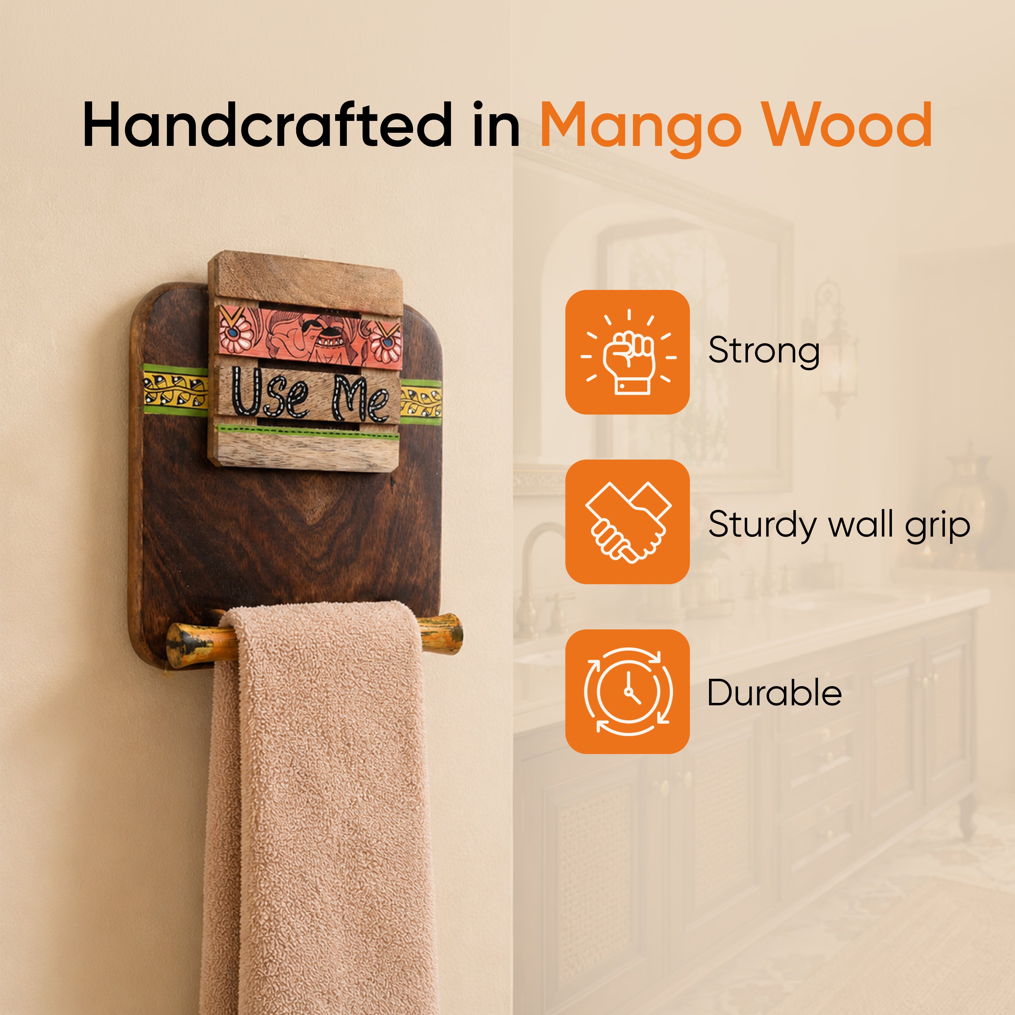 Towel Holder Handcrafted Tribal Art (7x2.2x9.6)