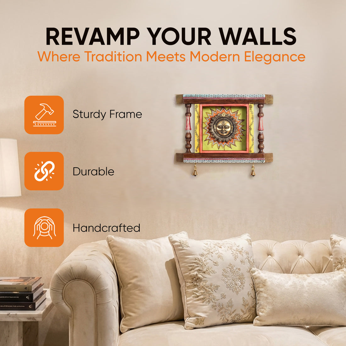 Divya-II Wall décor frame with beautiful Brass Sculpture of Surya Dev