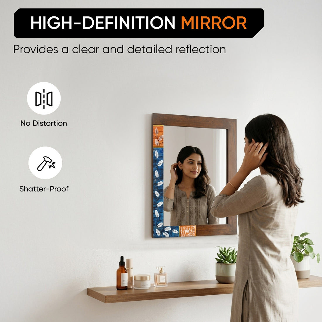 Midnight Blue Rectangular Teakwood Mirror (21x17")