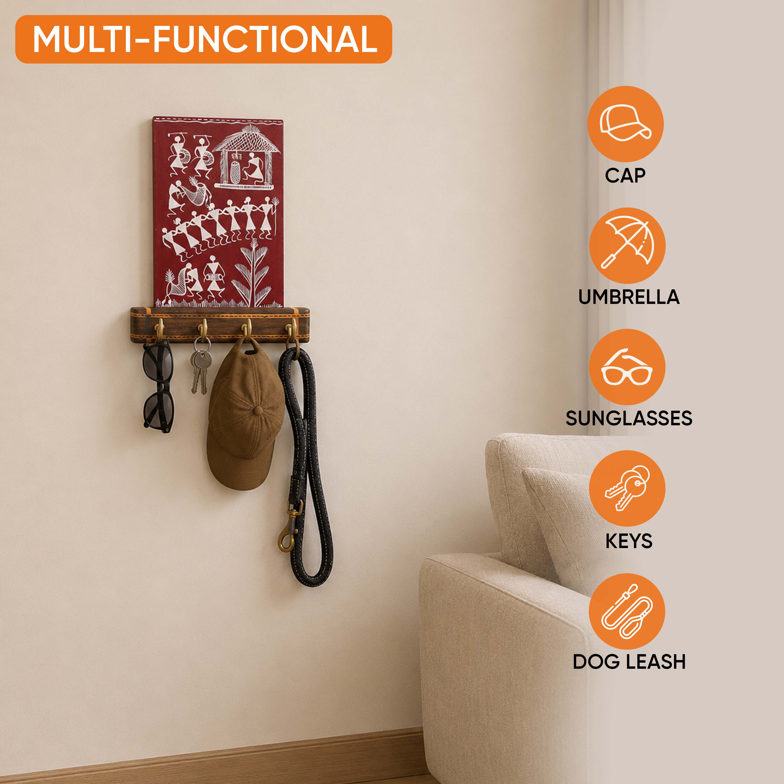 Warli Melody Key Holder In Red (6x2.5x8)
