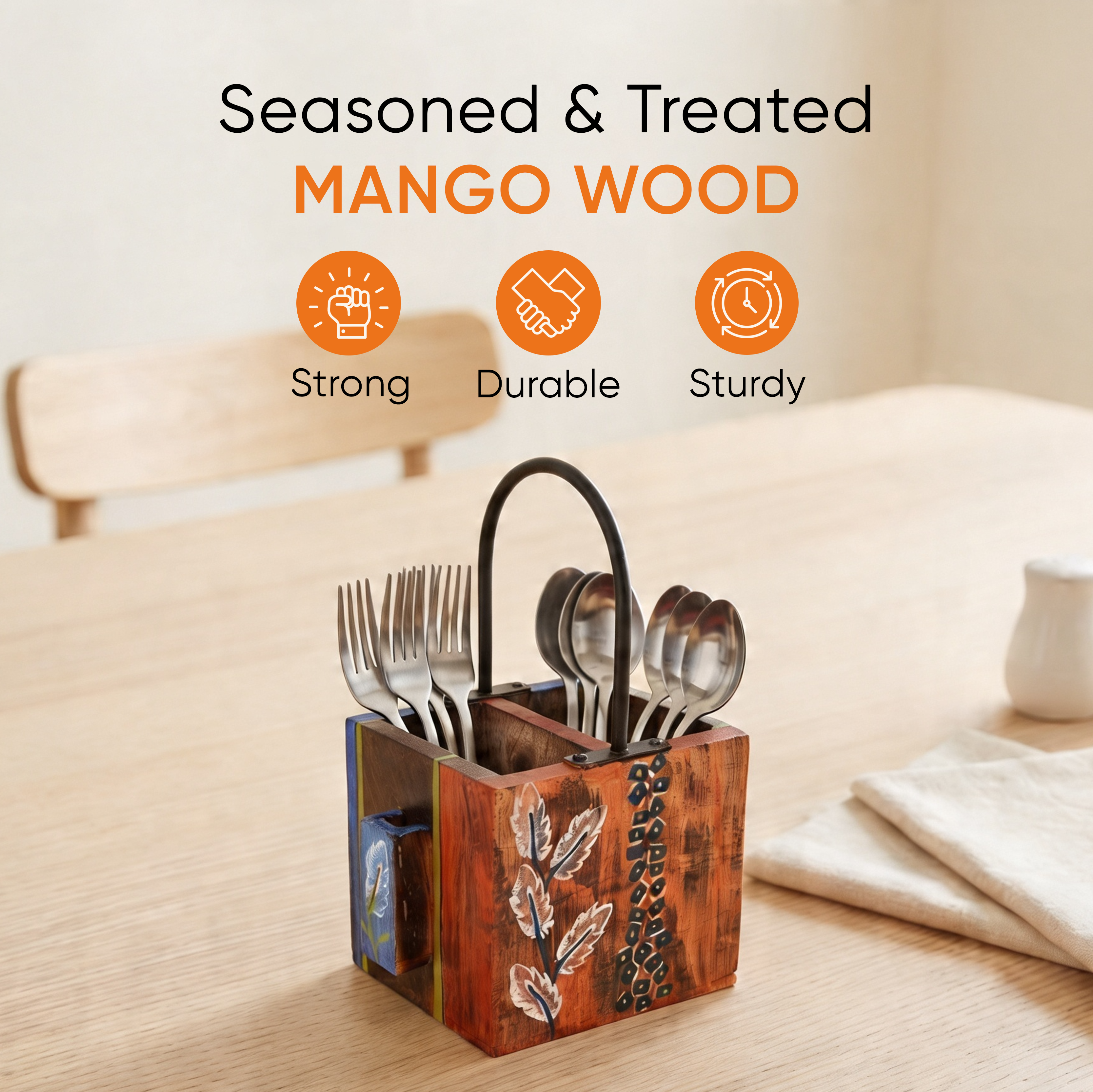 Leaf of Nature' Cutlery Holder Handcrafted in Mango Wood