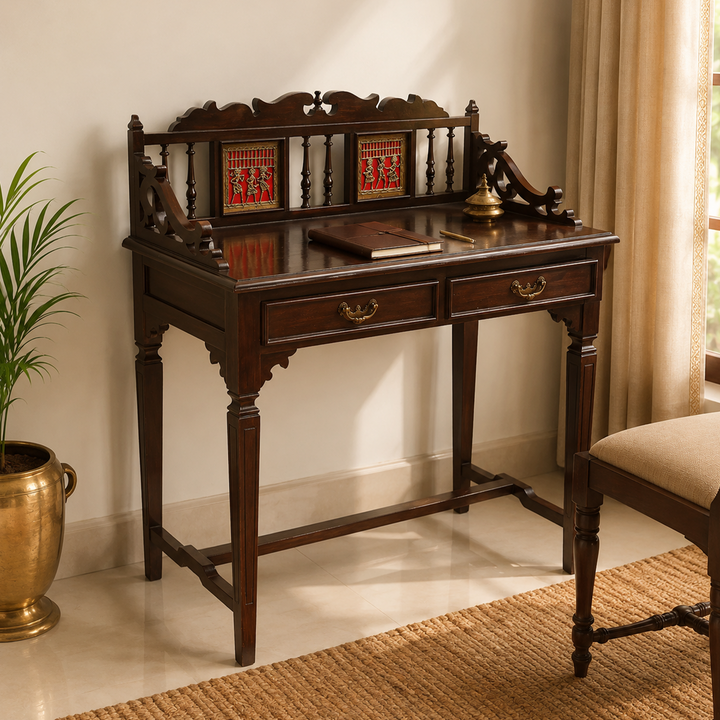 Ojasa Study Table in Teakwood with Walnut Finish (36x18x40)