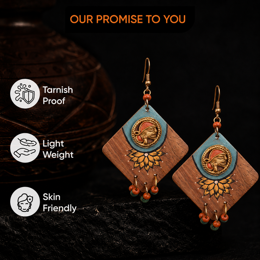 Butterfly-IV' Handcrafted Tribal Wooden Earrings