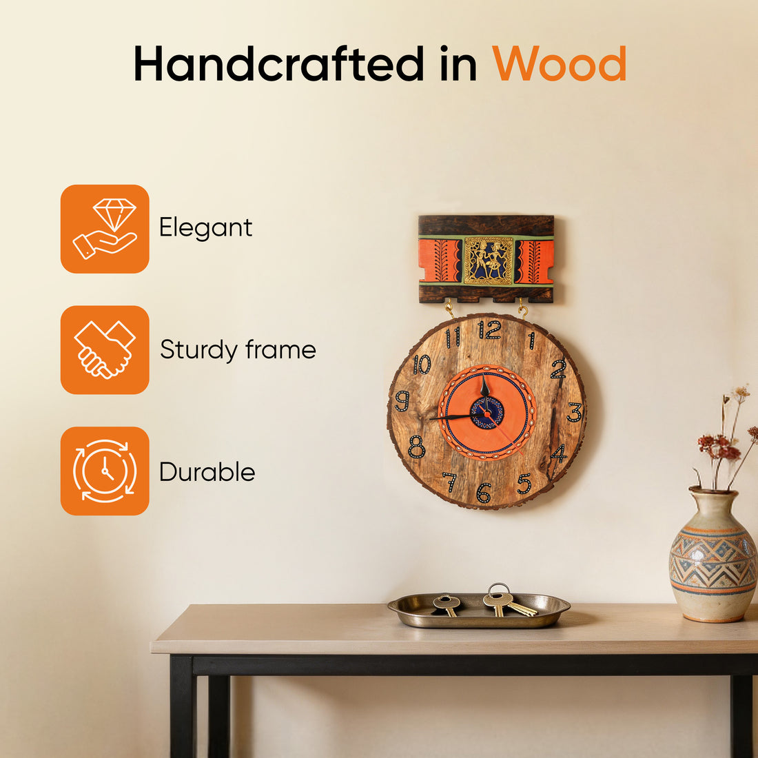 Handcrafted Hanging Wall Clock (11x1x16)