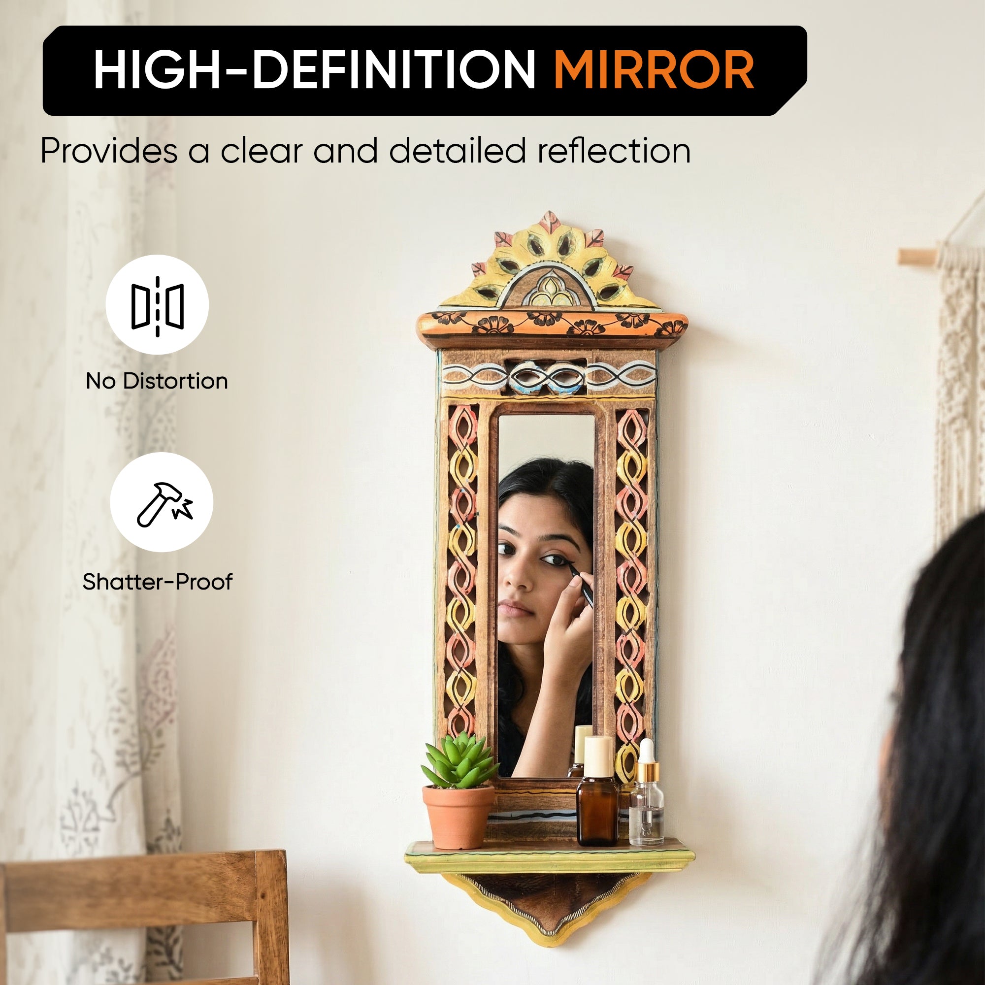 Apratim-I Mirror with handpainted carvings