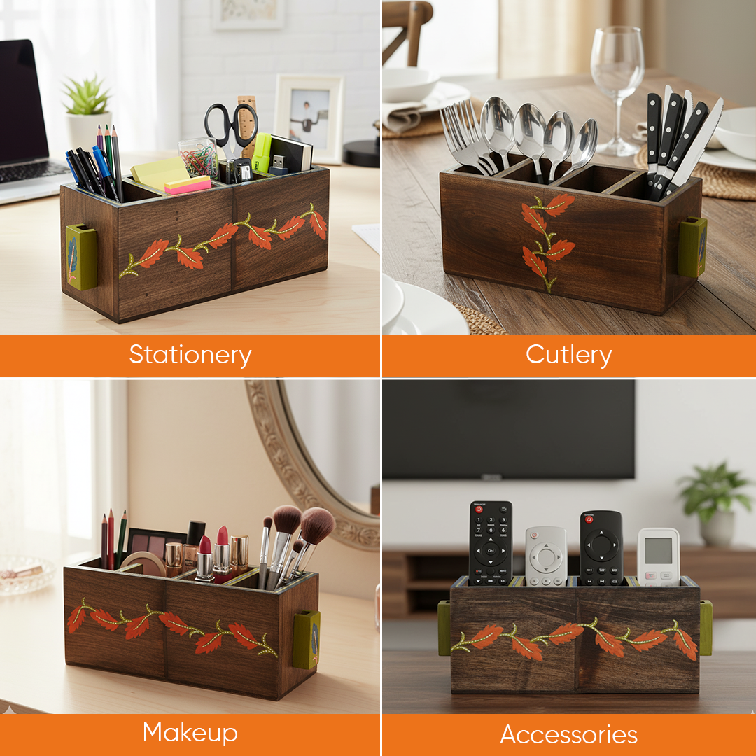 Autumn Leaf Cutlery Stand Handcrafted in Wood