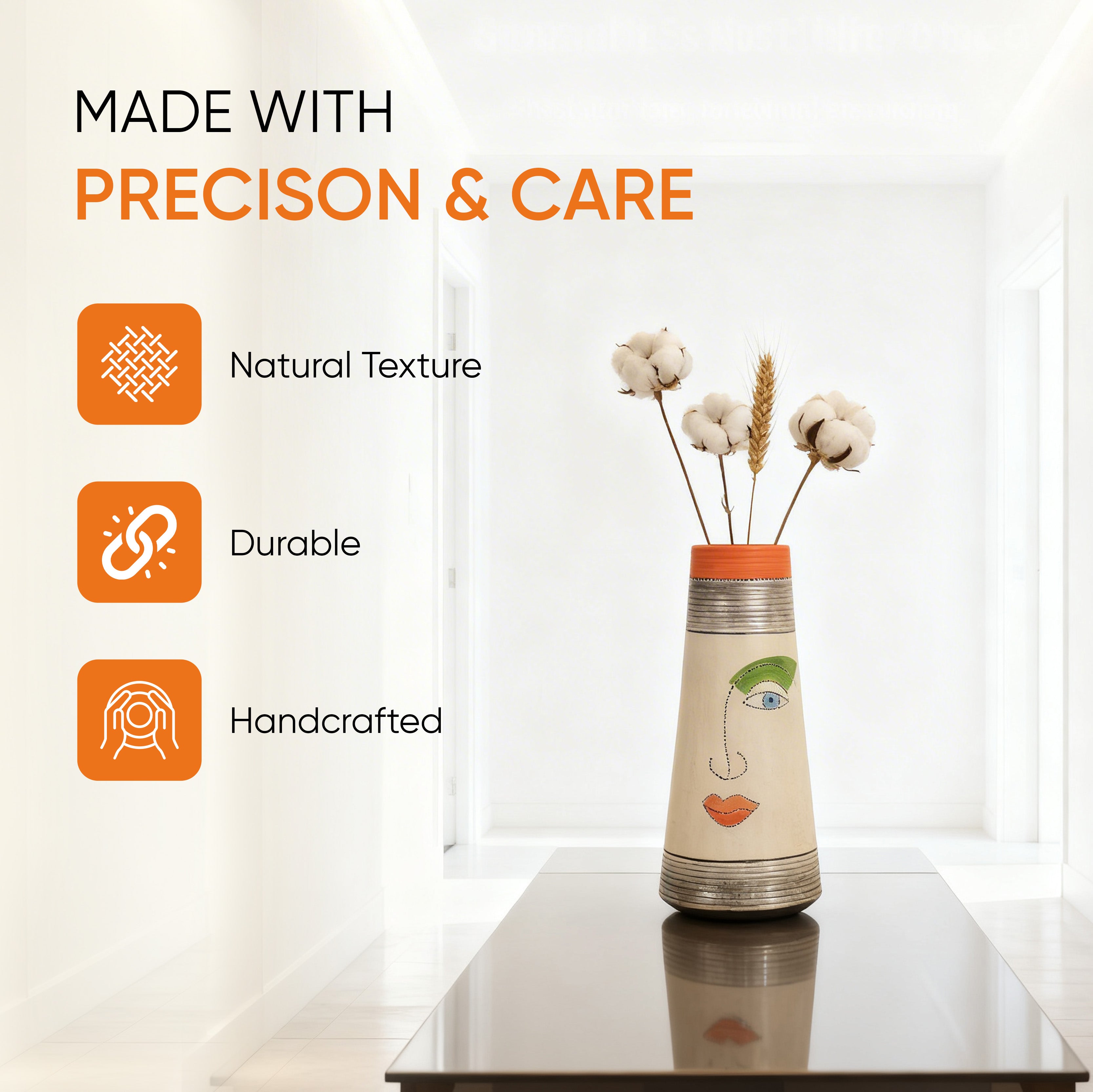Minimalist Abstract Face Terracotta Pottery Vase for Elegant Spaces