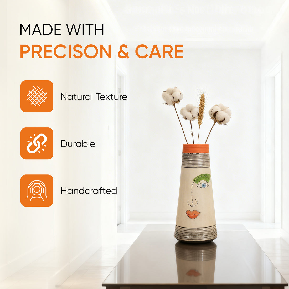 Minimalist Abstract Face Terracotta Pottery Vase for Elegant Spaces