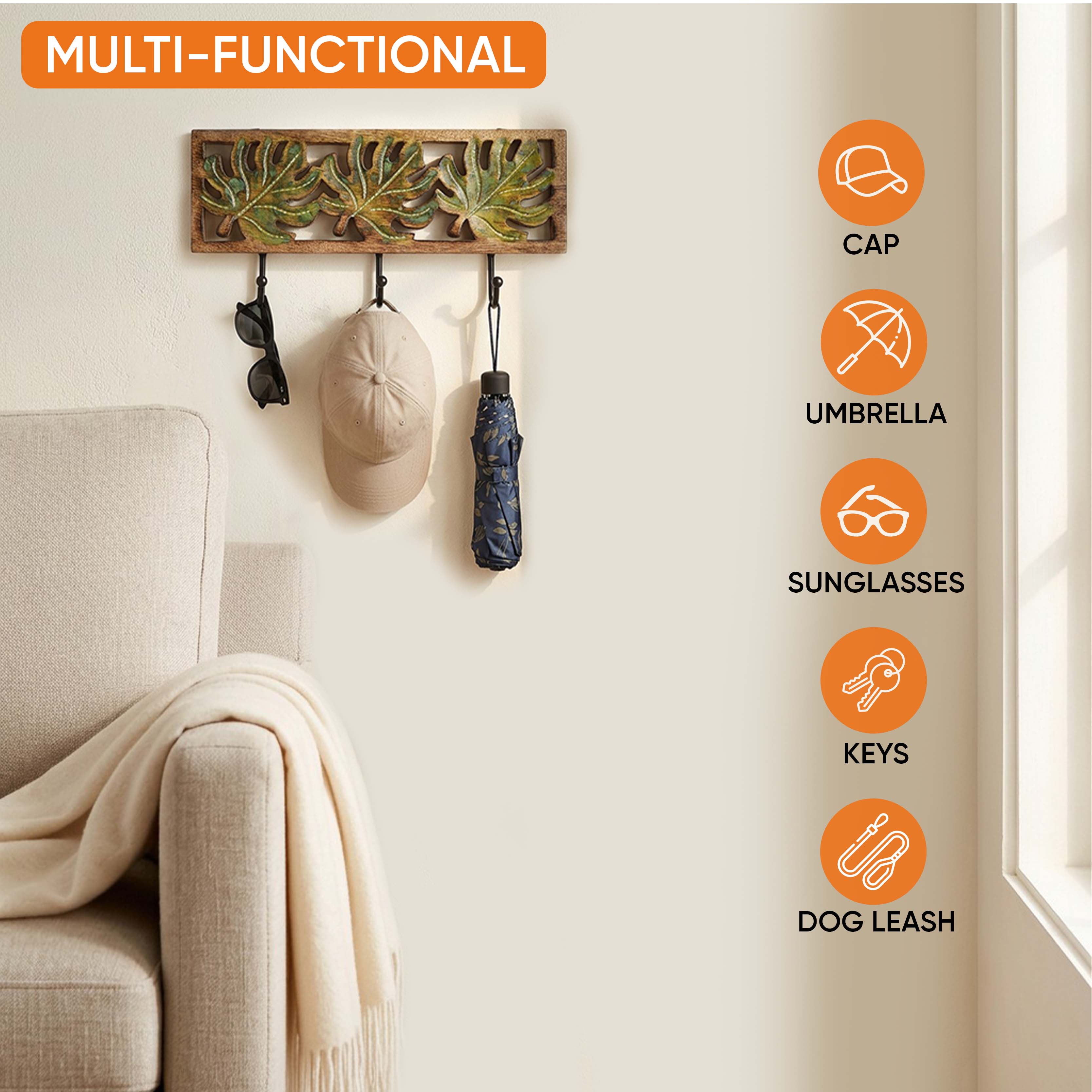 Autumn Leaf Towel Hanger With Three Hooks