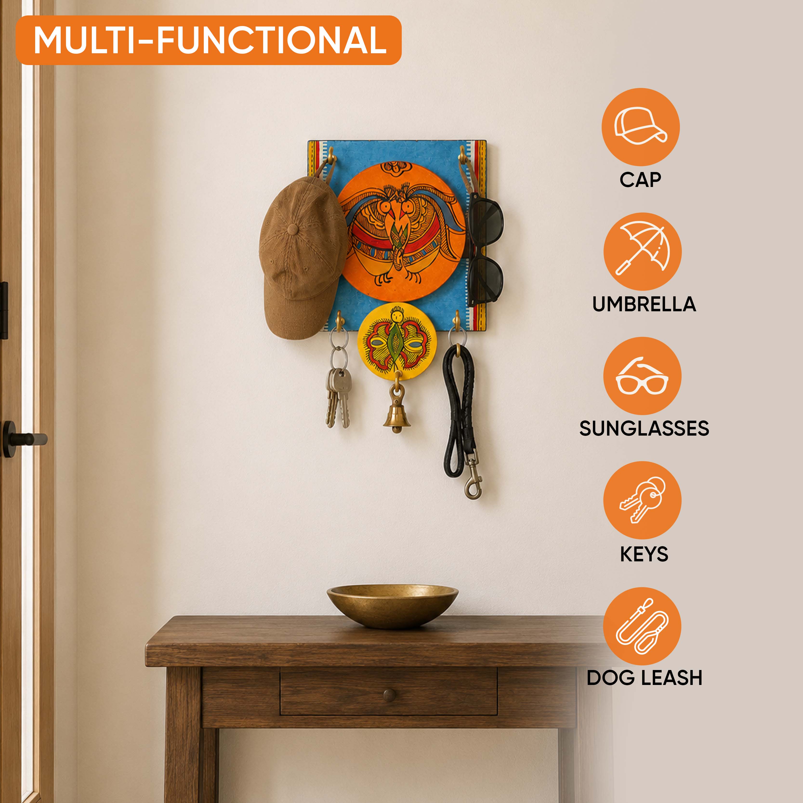 Key Holder Handcrafted Madhubani 4 Keys (5X1X9.5) (5x1x9.5)