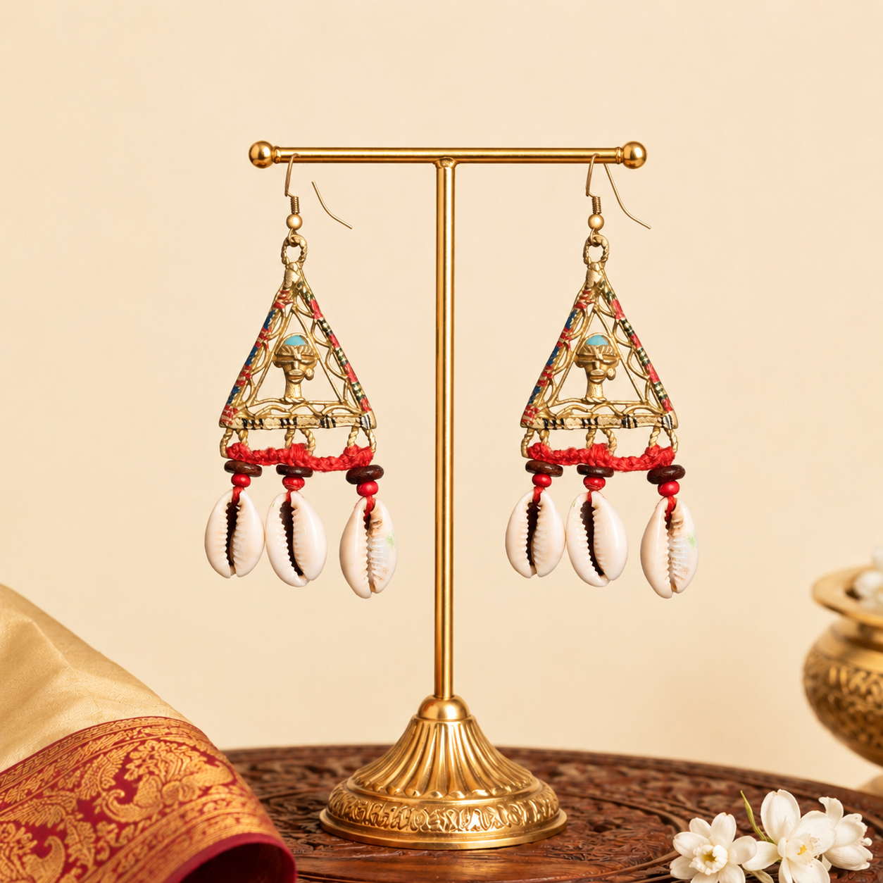 Geometric Elegance: Triangular Brass Conch Earrings