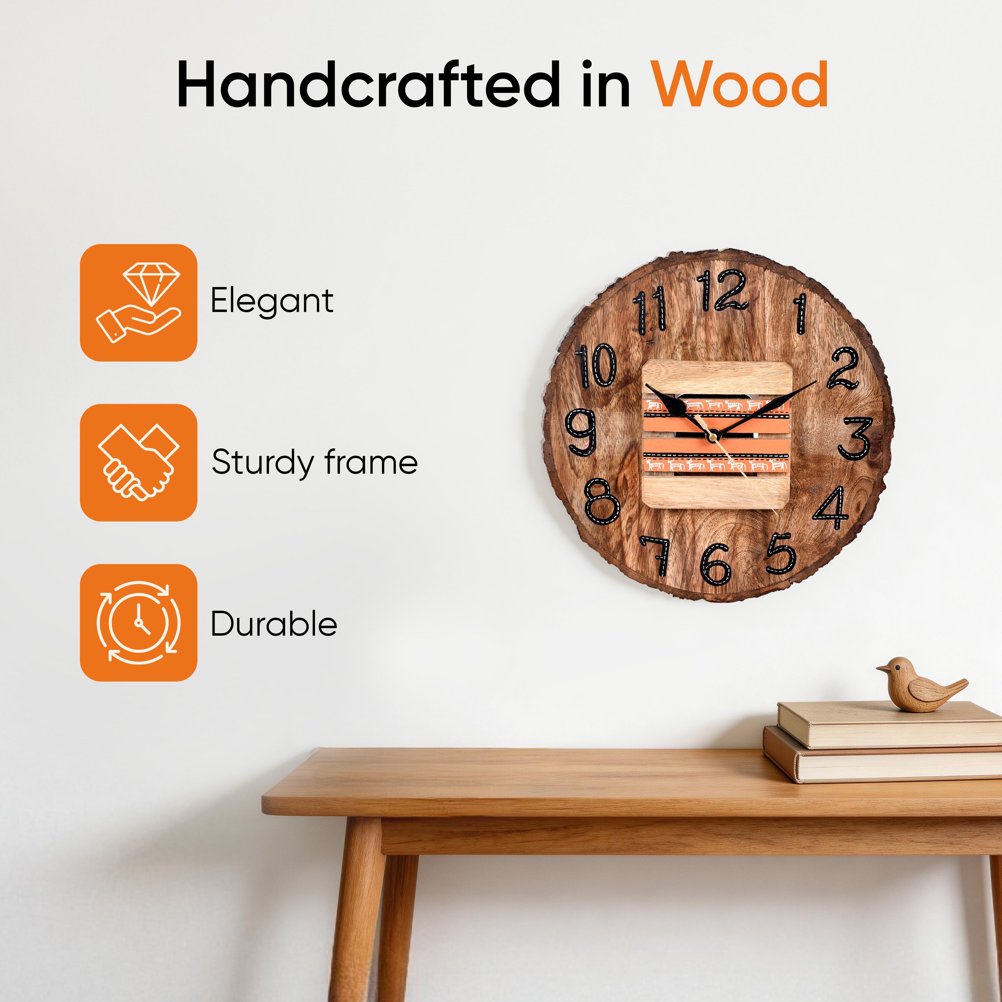 Wall Clock Handcrafted Wooden Log Dial (11x1.5x11")