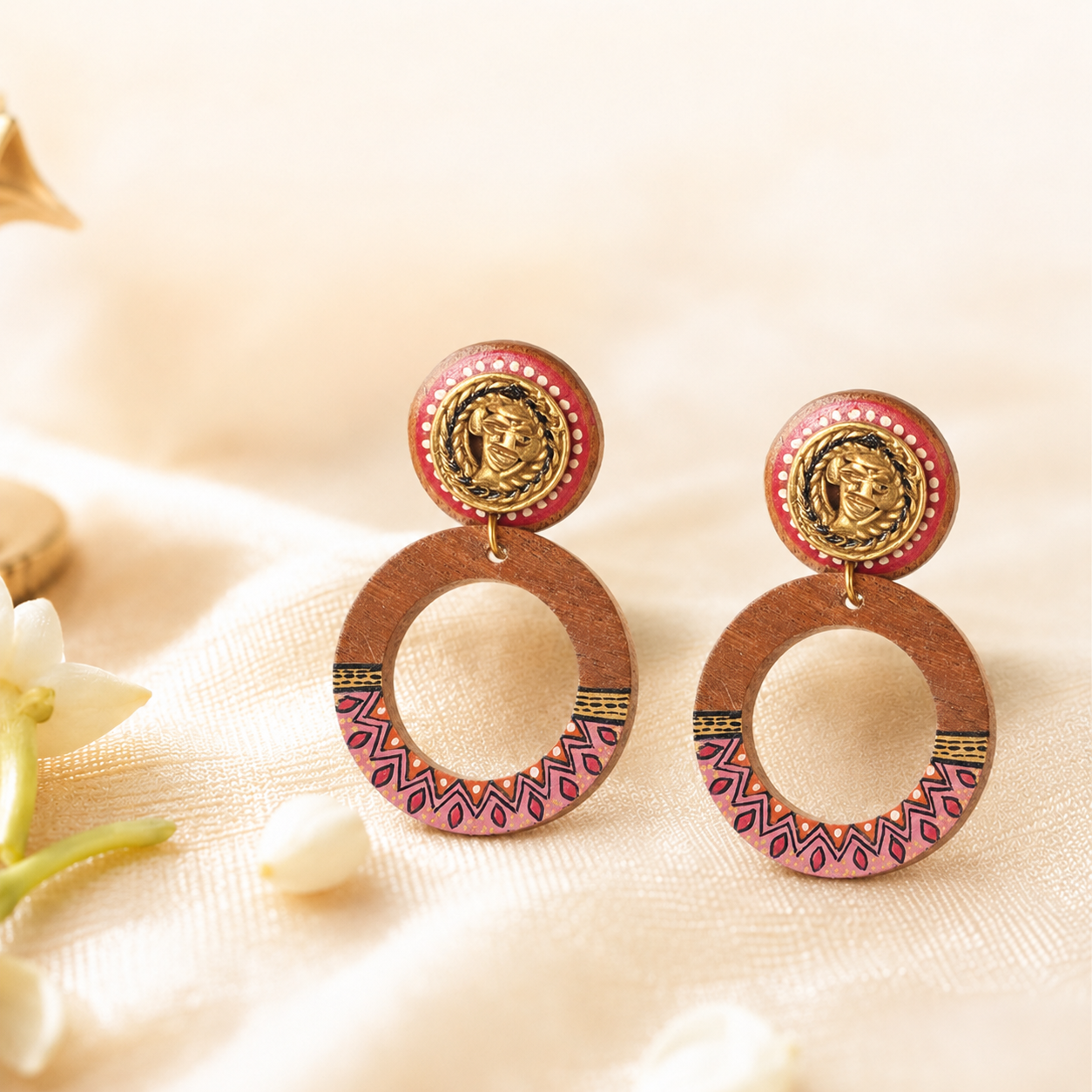 Life's Circle Handcrafted Earrings (Red)