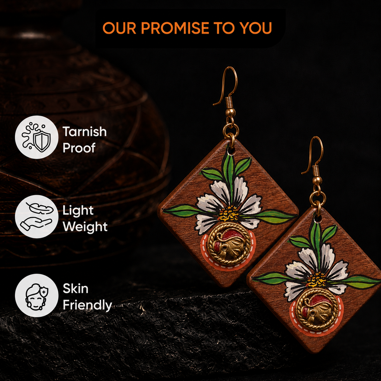 Butterfly-II' Handcrafted Tribal Wooden Earrings