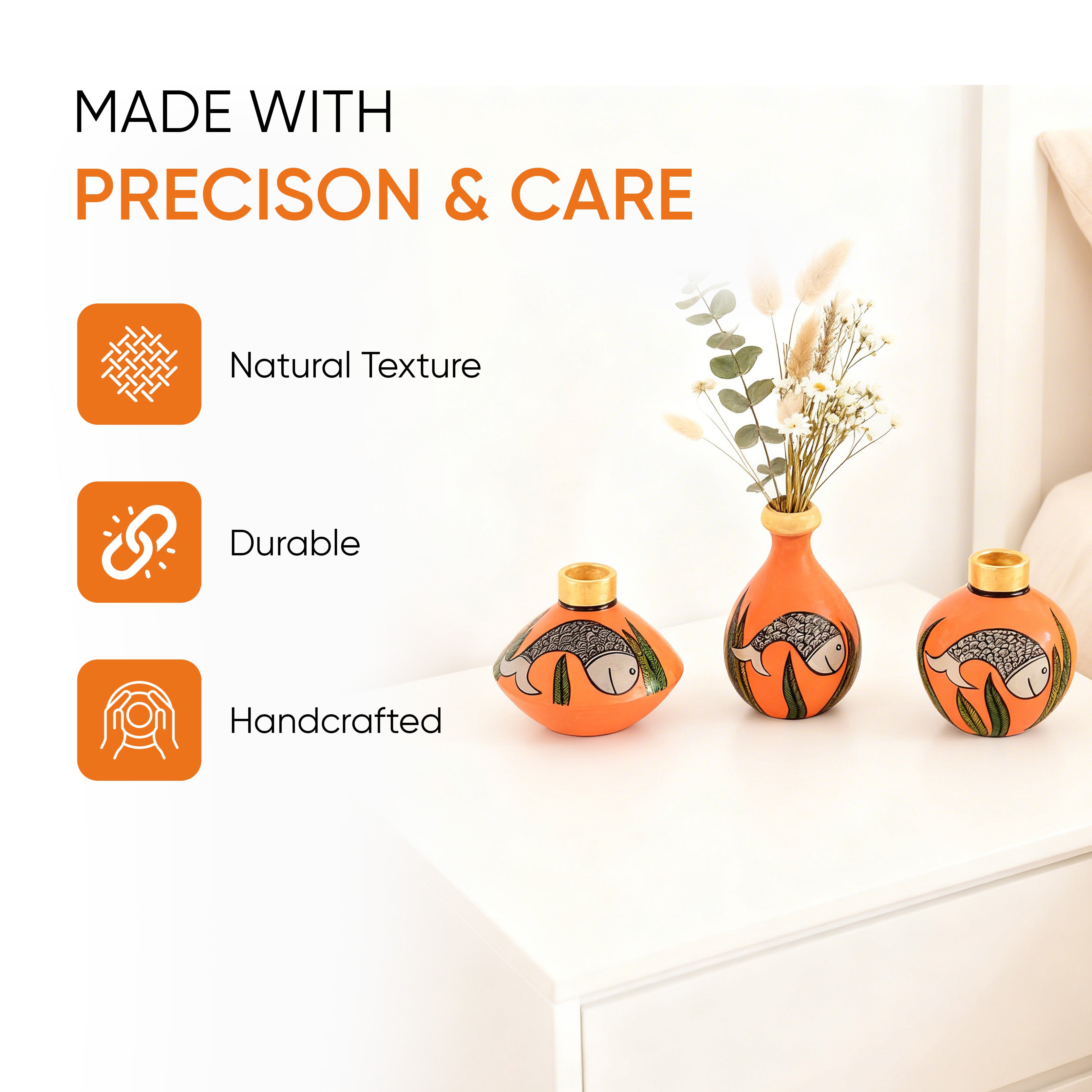 Something's Fishy Terracotta Vase Set of 3 (Orange)