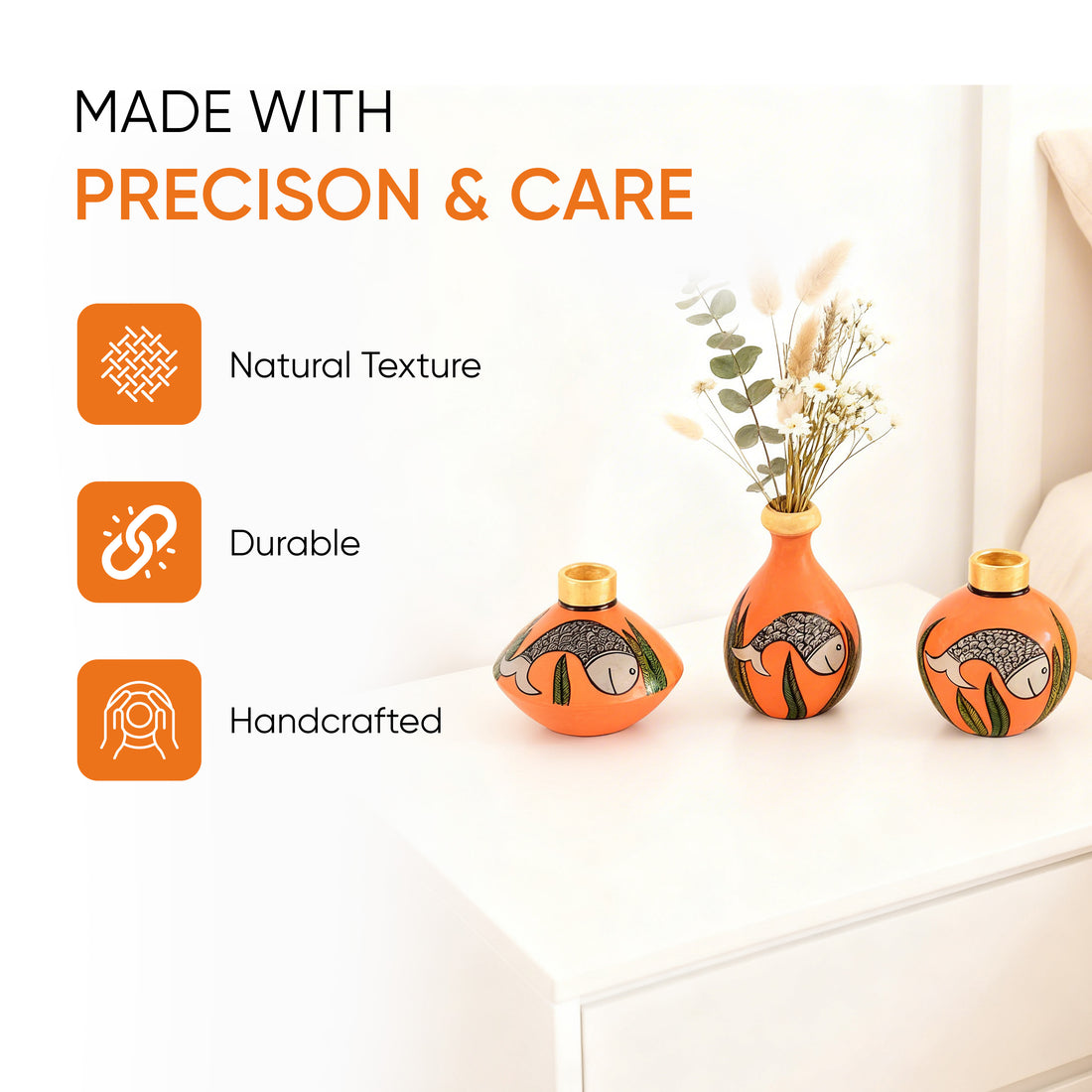 Something's Fishy Terracotta Vase Set of 3 (Orange)