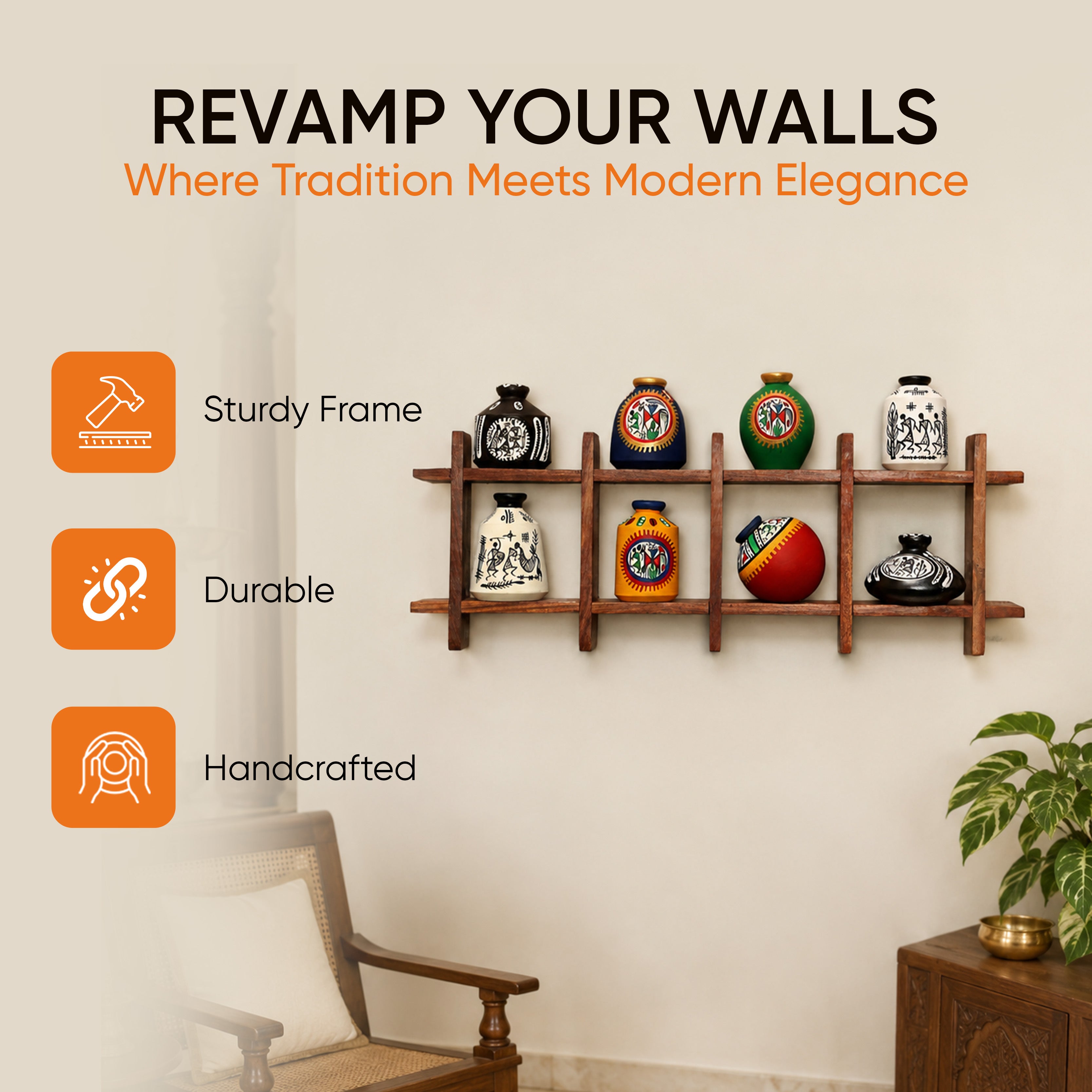 Wall Decor Ladder with 8 pots