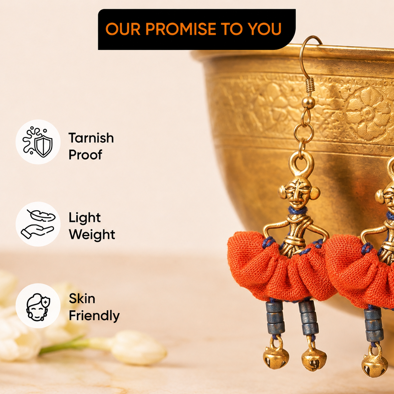 The Dancing Empress Handcrafted Tribal Dhokra Earrings in Garnet Red
