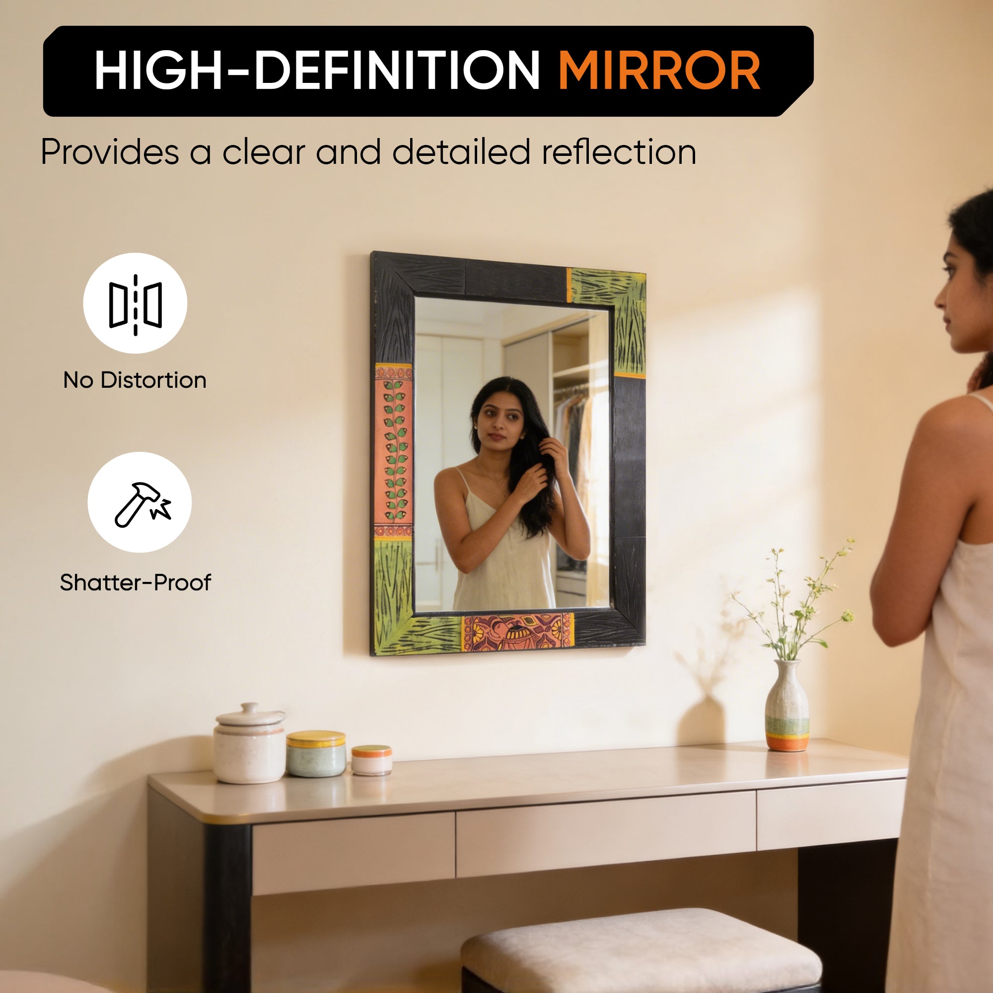Mirror Handcrafted with Madhubani Art (12x16)