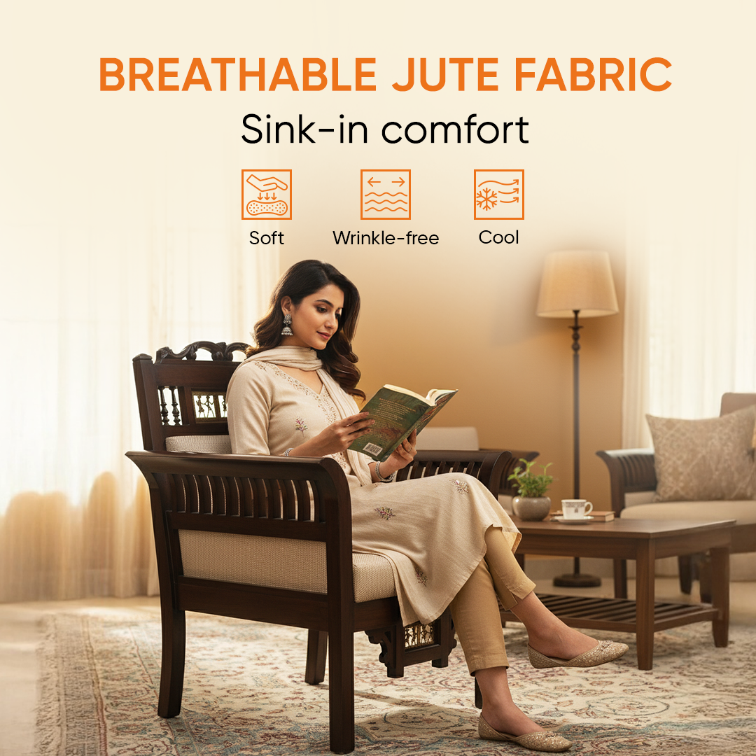 Maharaja Single Seater Sofa in Teakwood with Walnut Finish adorned with Dhokra Brass Frames (30x26x38)