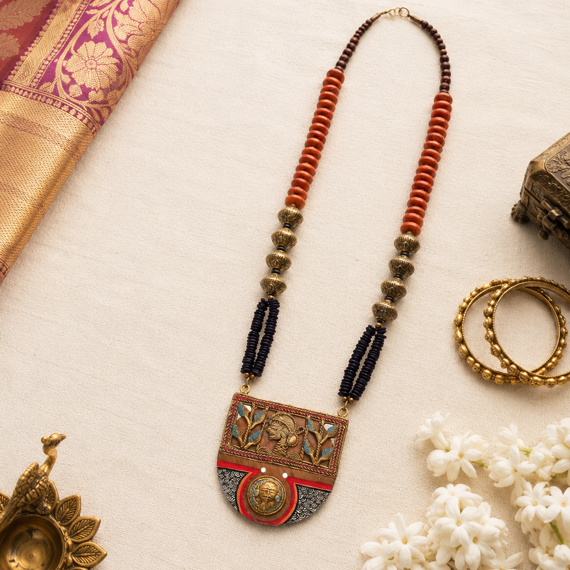 Queen of Hearts' Handcrafted Tribal Dhokra Necklace
