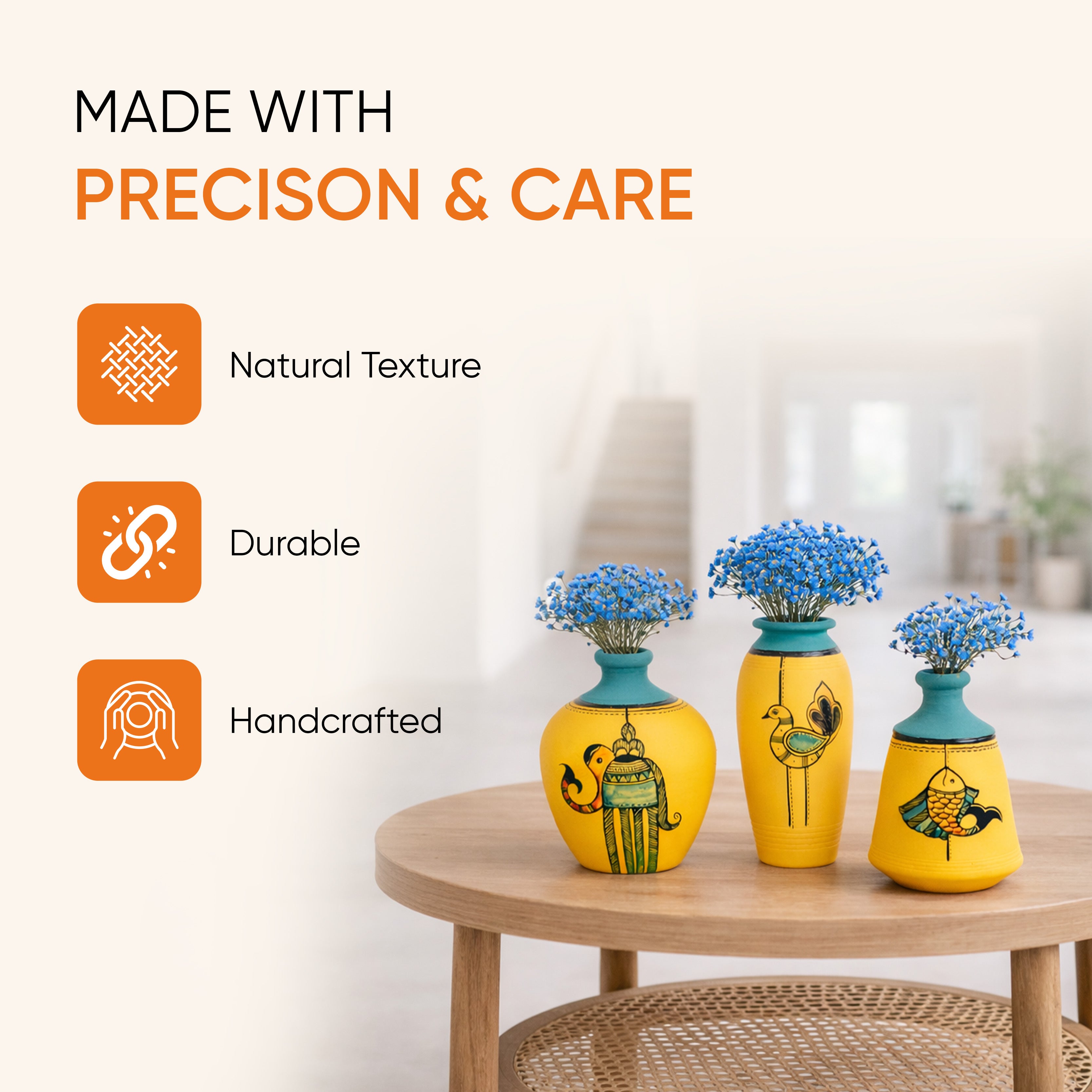 Yellow Mellow Terracotta Vases (Set Of 3) – Aakriti Art Creations