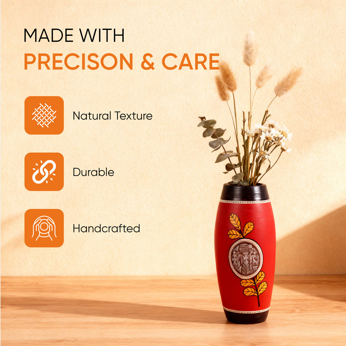 Ruby Blossom Terracotta Barrel Vase (4.5x4.5x9.5)