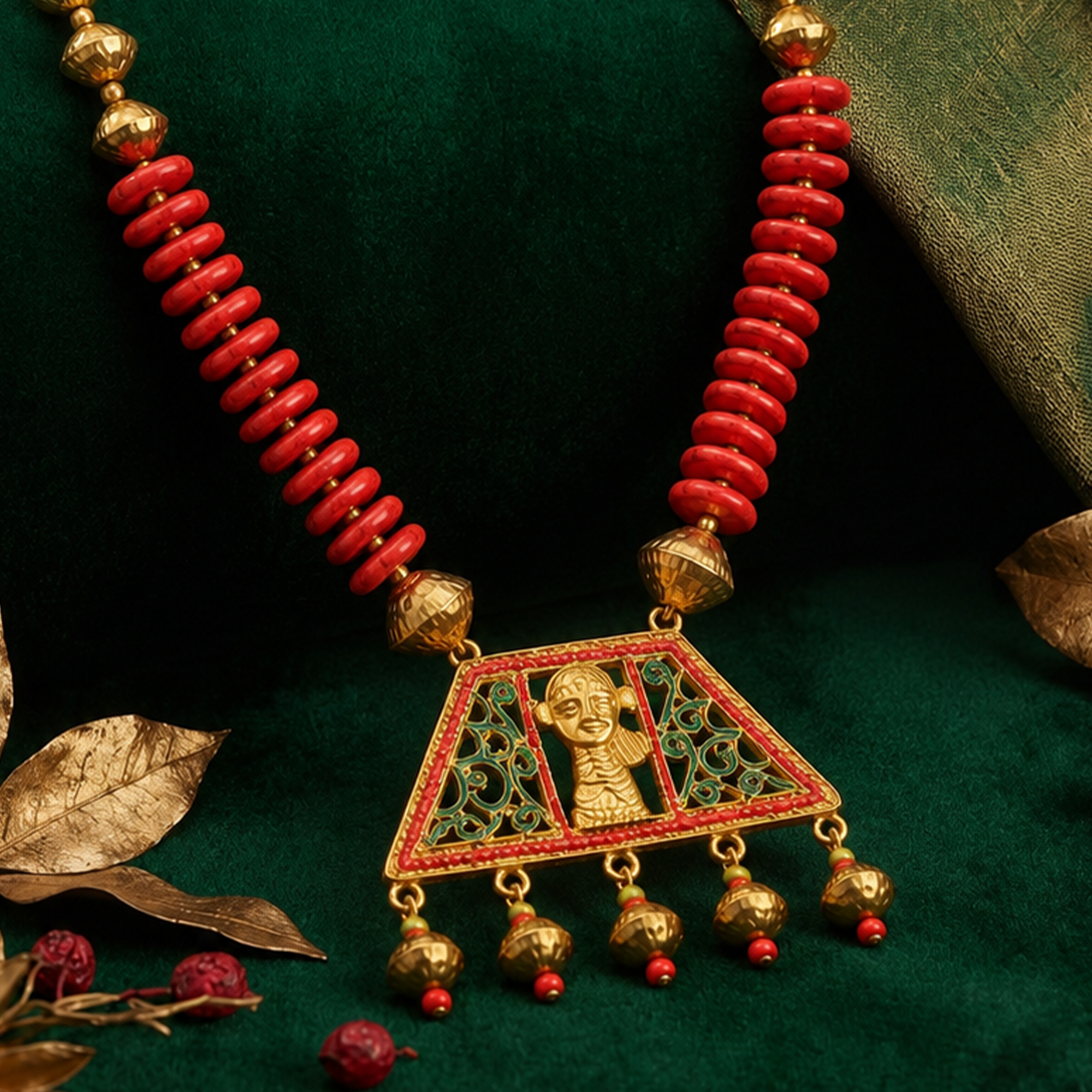 Tribal Trinity Handcrafted Dhokra Necklace