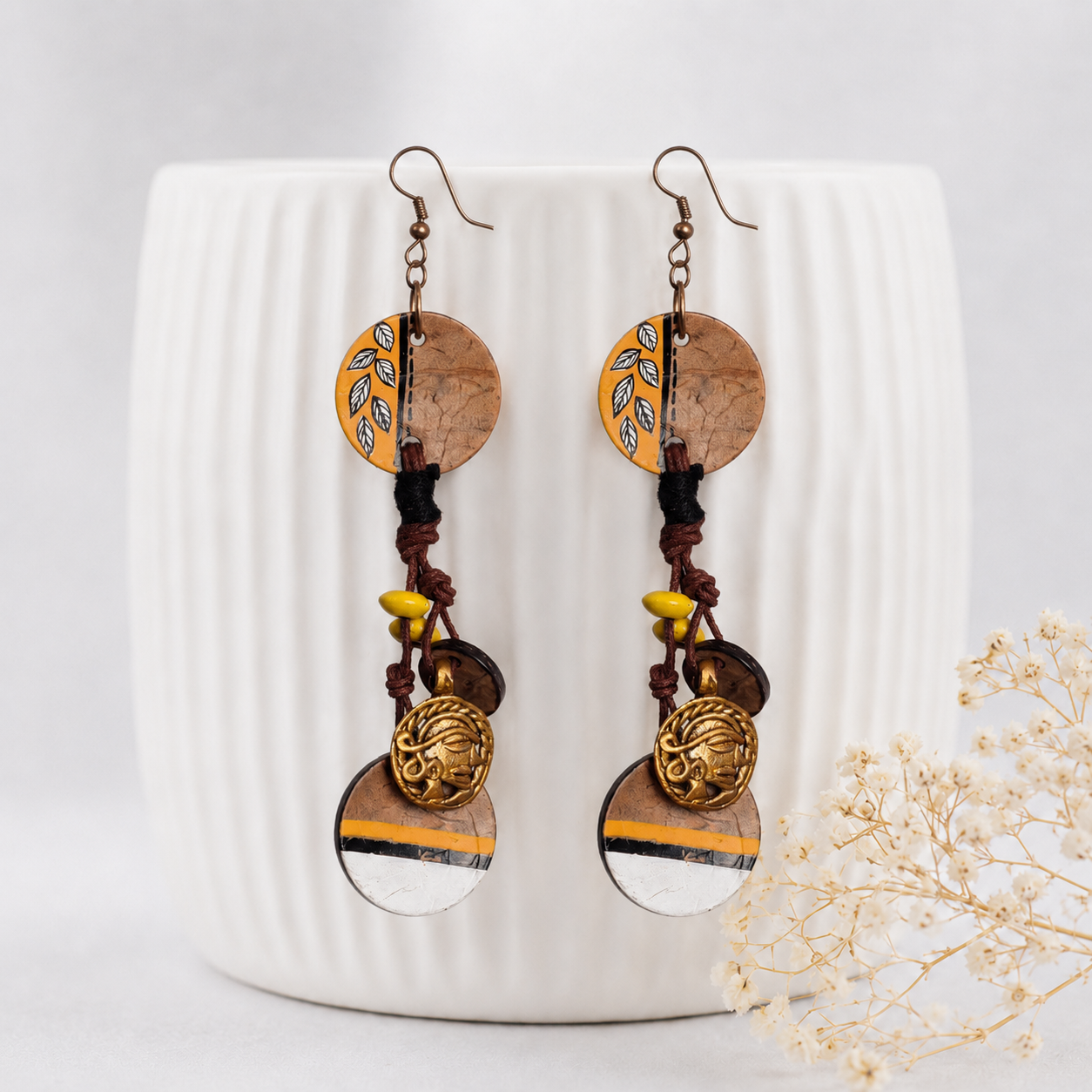 Boho Chic: Hanging Brass Wooden Earrings