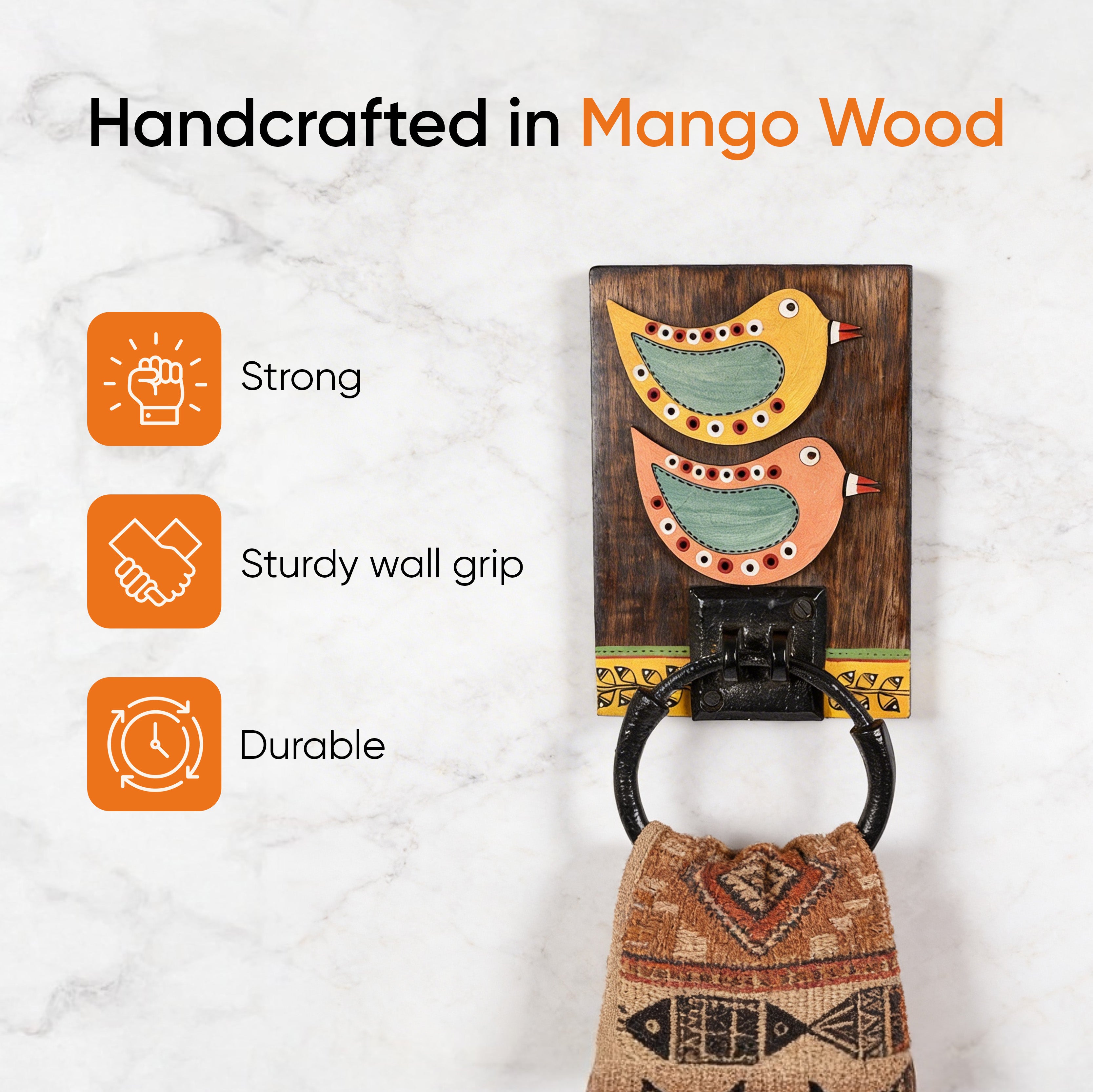 Towel Holder Handcrafted Tribal Art (5x1x10)