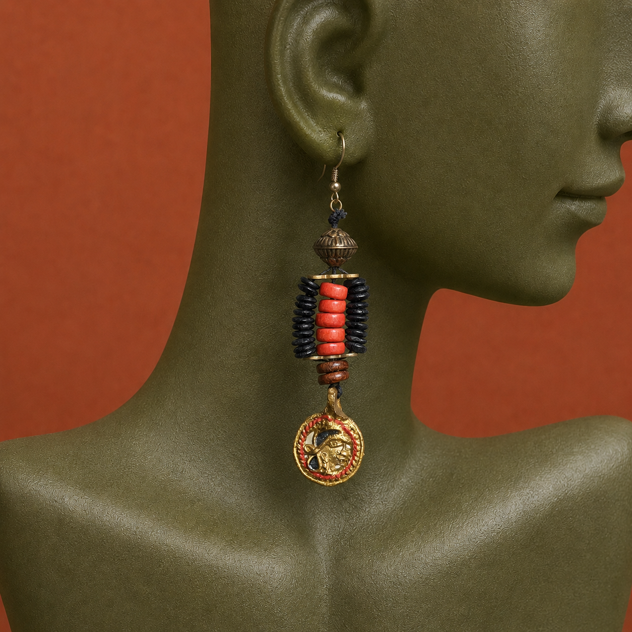 Boho Beauty: Handcrafted Wooden Beaded Earrings with Hanging Brass