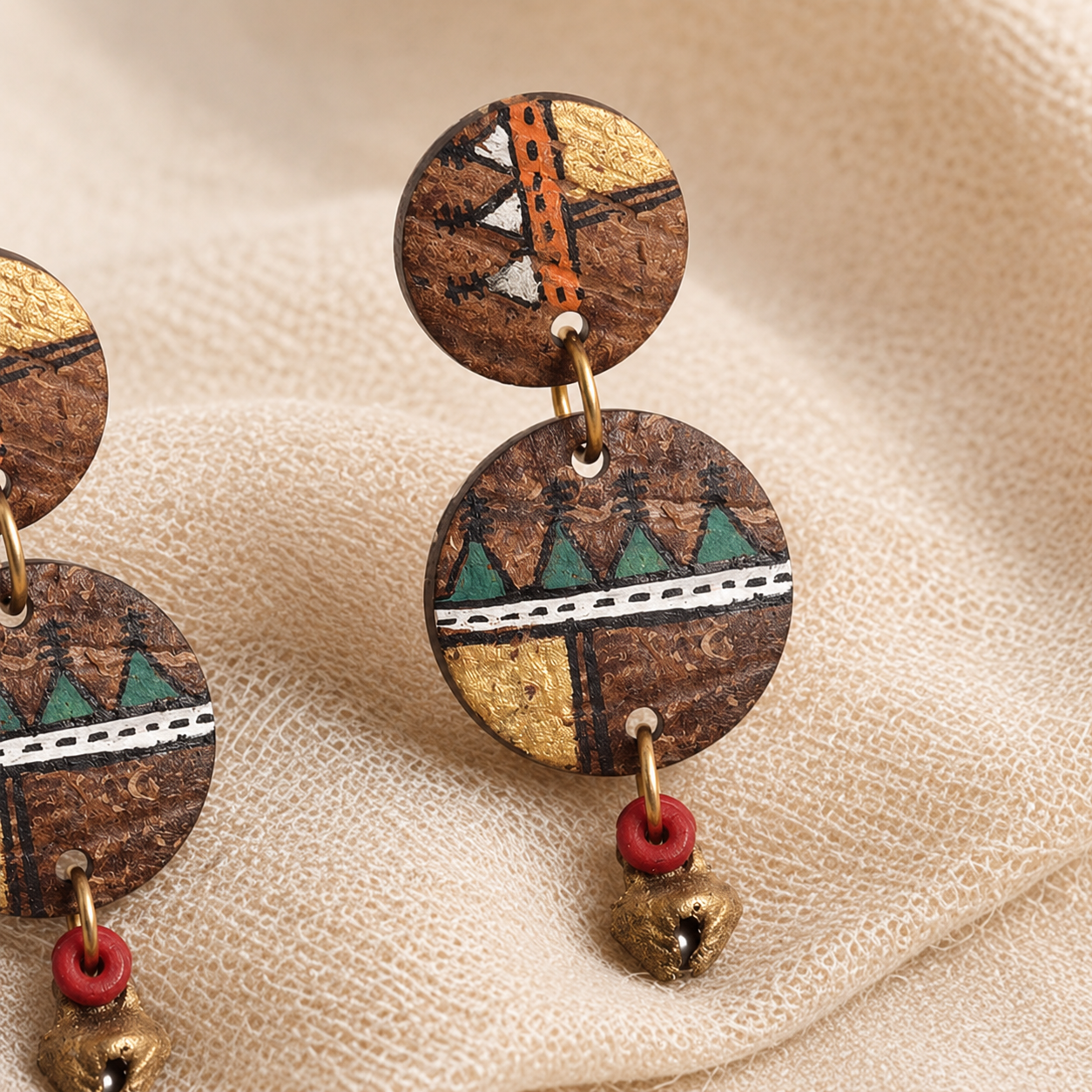Ethnic Chic: Handcrafted Wooden Earrings with Warli Artwork