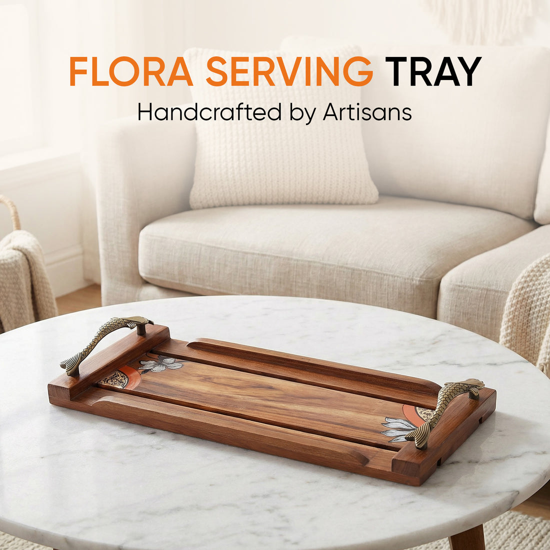 Flora Handcrafted Serving Tray  (15x6x2)