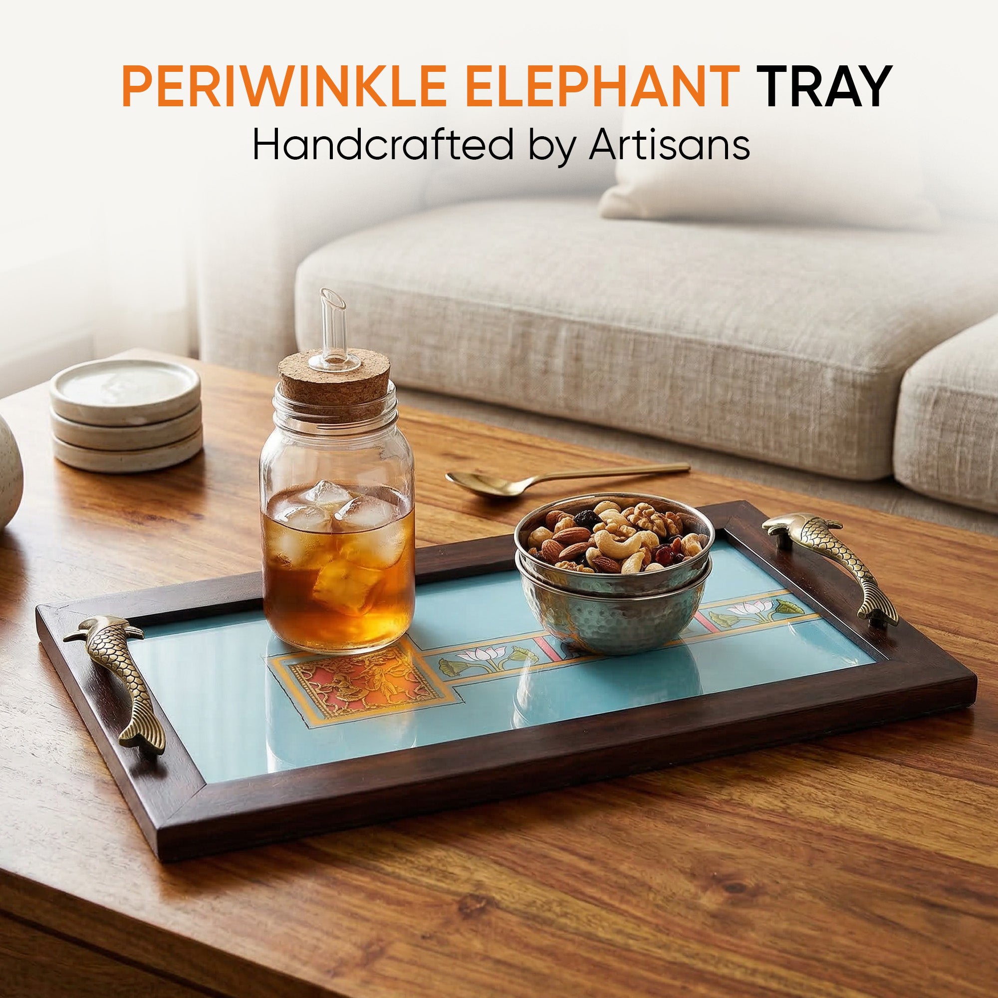 Periwinkle elephant serving tray (16x9x2)