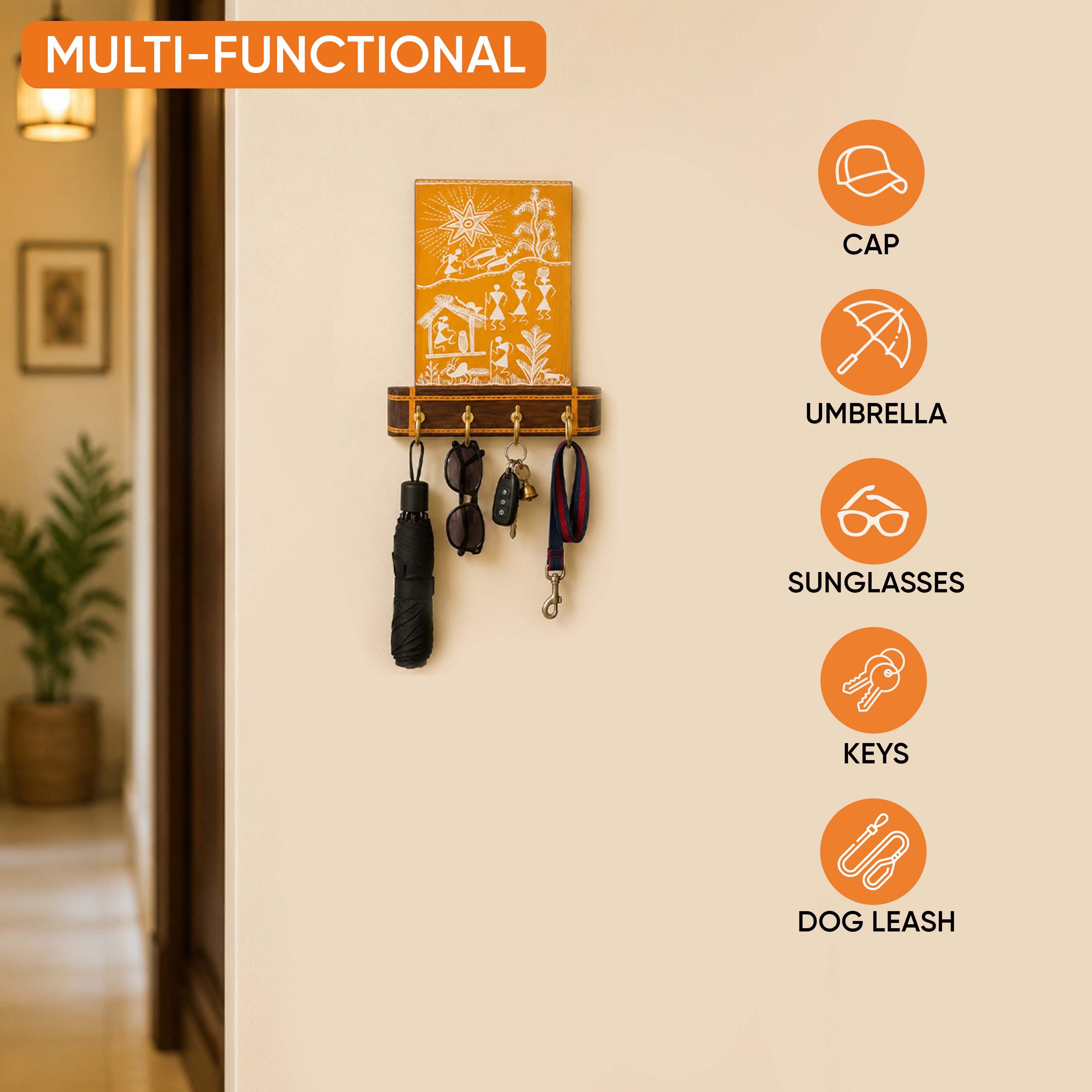 Warli Melody Key Holder In Yellow (6x2.5x8)