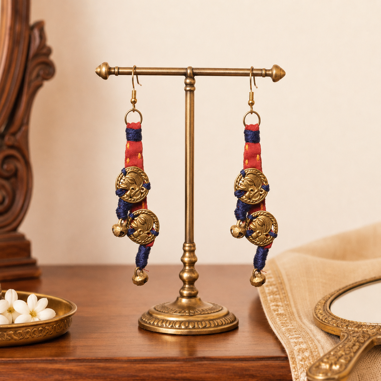The Tribal Drops Handcrafted Tribal Dhokra Earrings in fabric